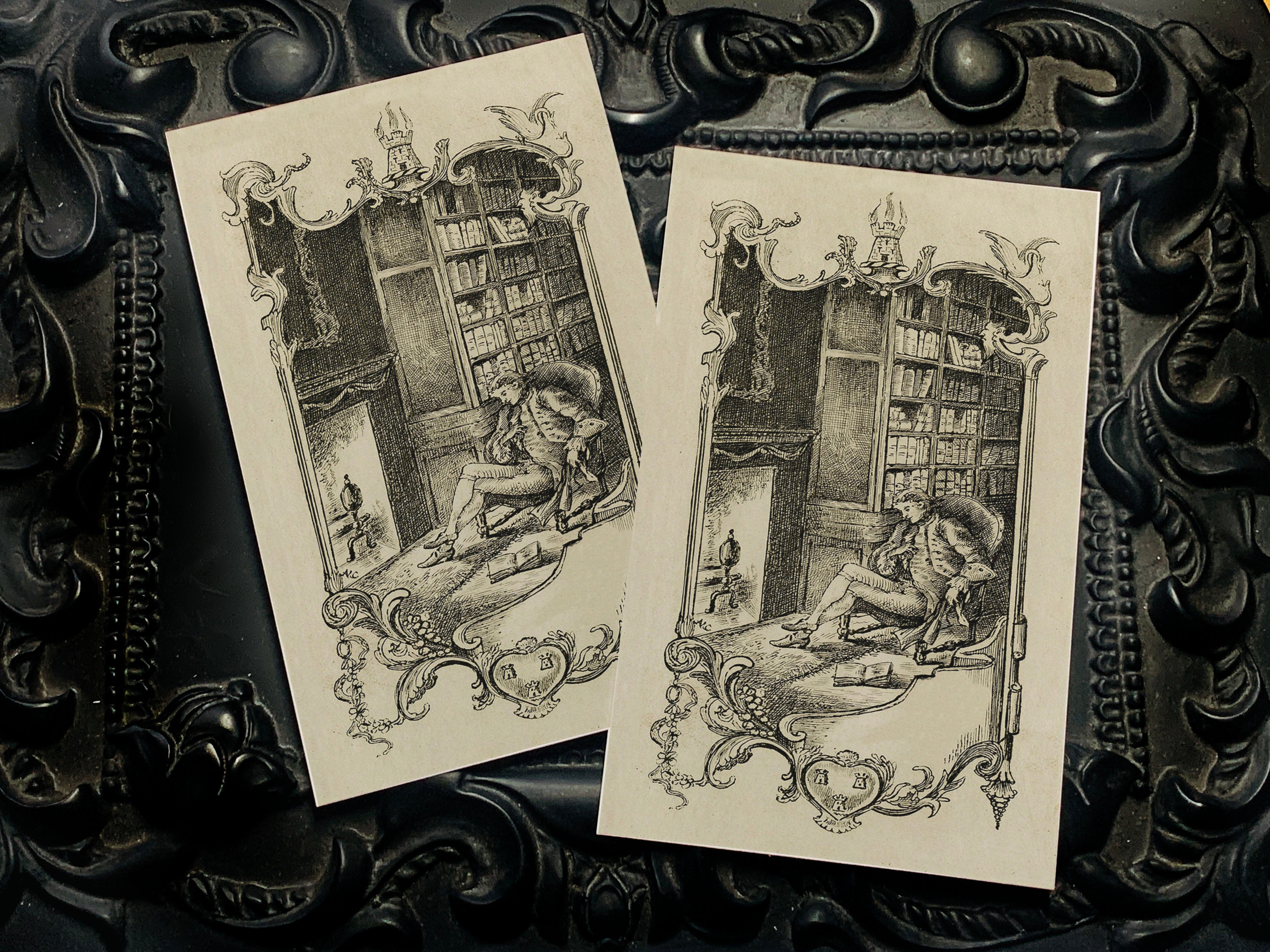 Reverie by the Fire, Personalized Ex-Libris Bookplates, Crafted on Traditional Gummed Paper, 2.5in x 4in, Set of 30