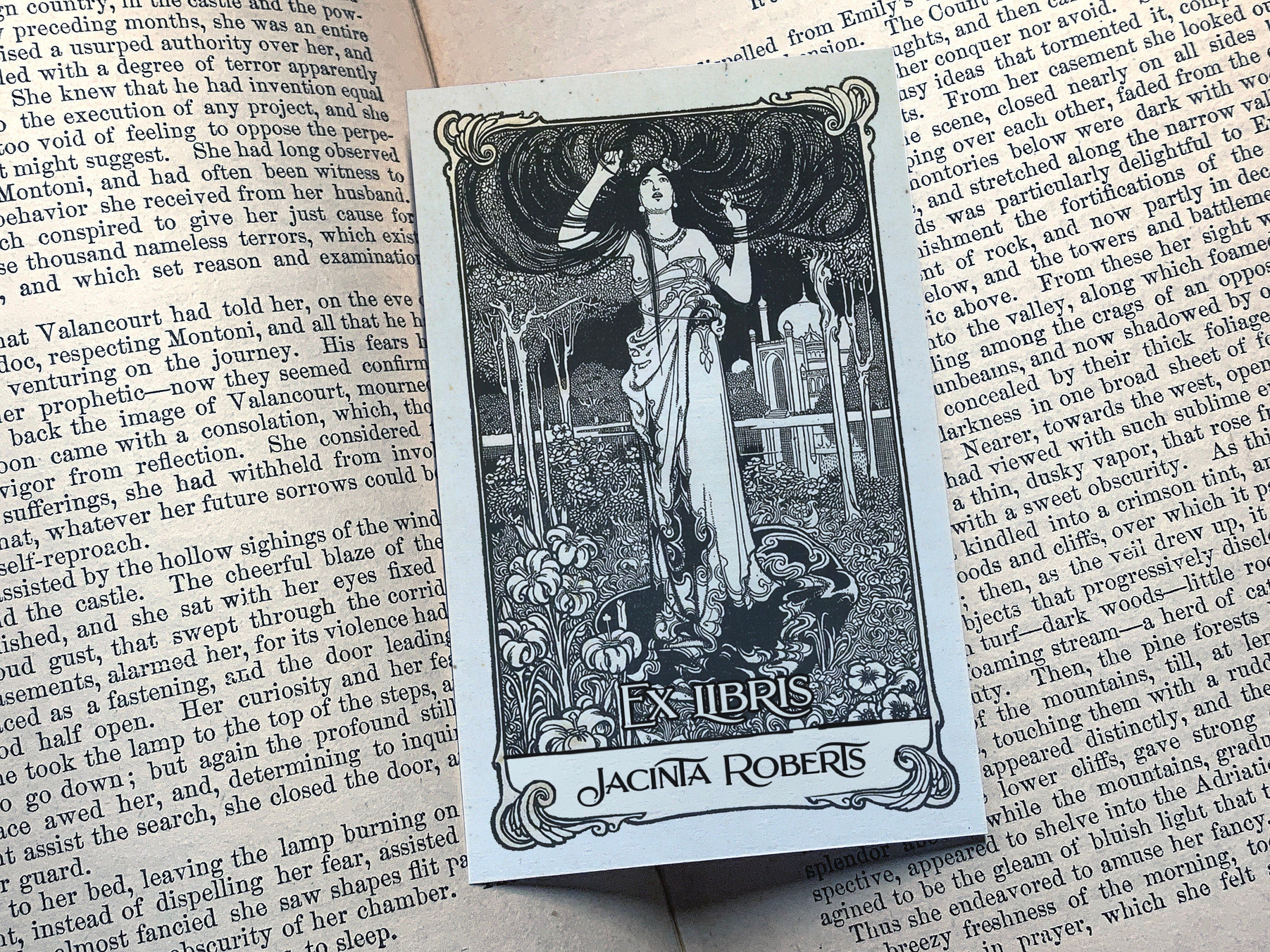 Ligeia, Personalized Art Nouveau Ex-Libris Bookplates, Crafted on Traditional Gummed Paper, 4in x 2.5in, Set of 30