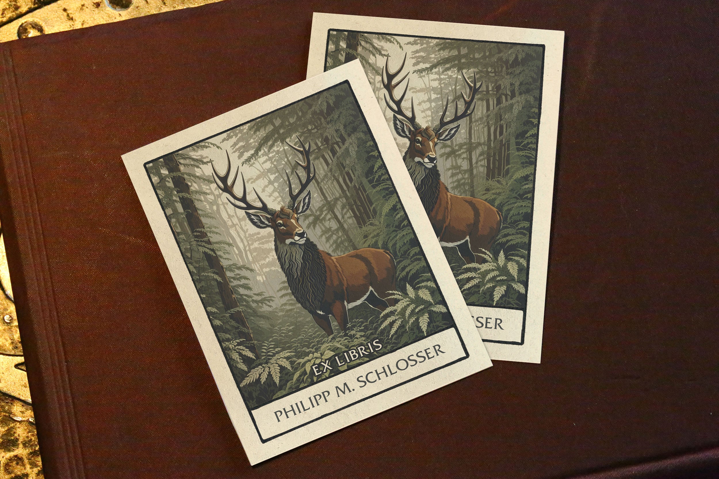 Stag Sovereign, Personalized Art Deco Ex-Libris Bookplates, Crafted on Traditional Gummed Paper, 3in x 4in, Set of 30