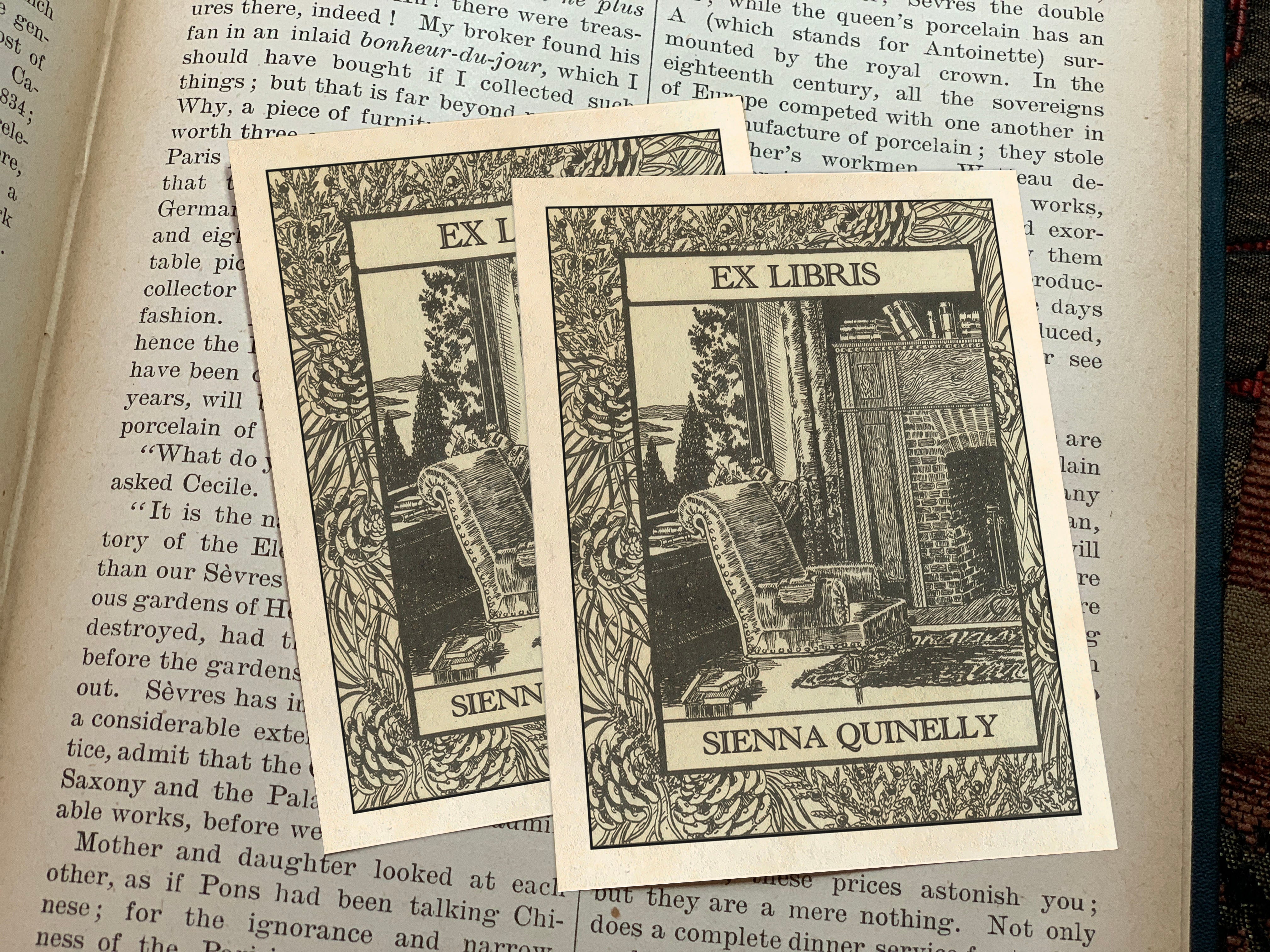 Cozy by the Fire, Personalized Ex-Libris Bookplates, Crafted on Traditional Gummed Paper, 3in x 4in, Set of 30