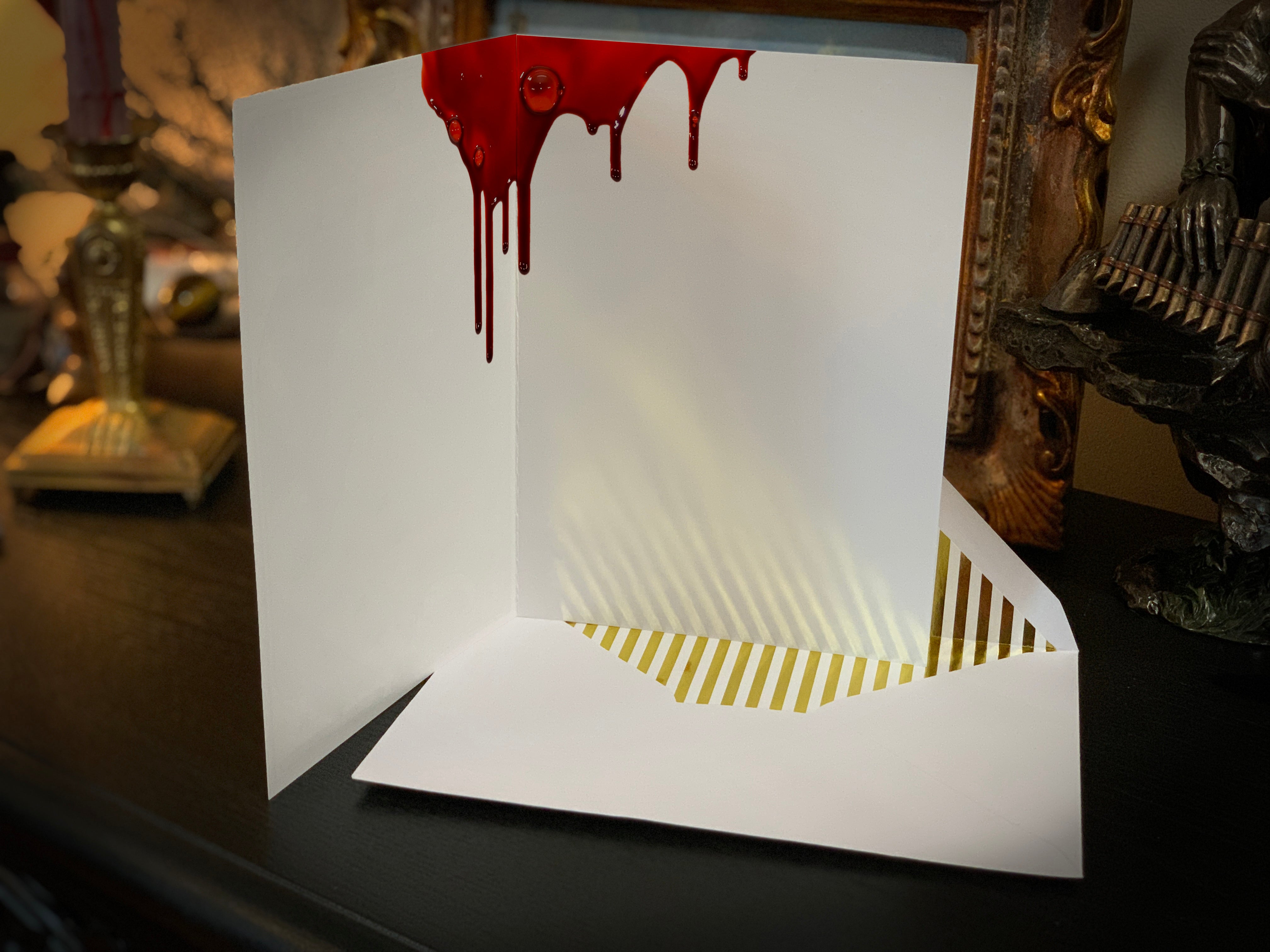 Blood Canticle, Sacred and Profane Reliquary, Gothic Greeting Card with Elegant Striped Gold Foil Envelope, 1 Card/Envelope