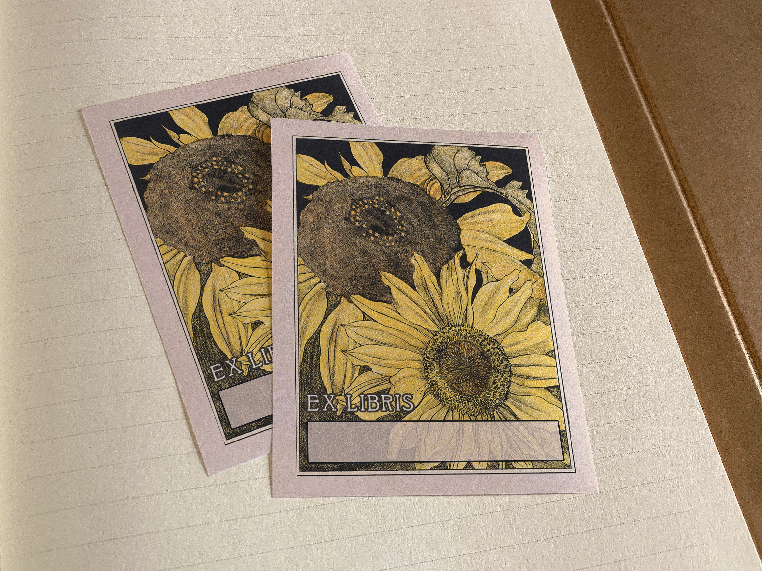 Sunflowers, Personalized Ex-Libris Bookplates, Crafted on Traditional Gummed Paper, 4in x 3in, Set of 30