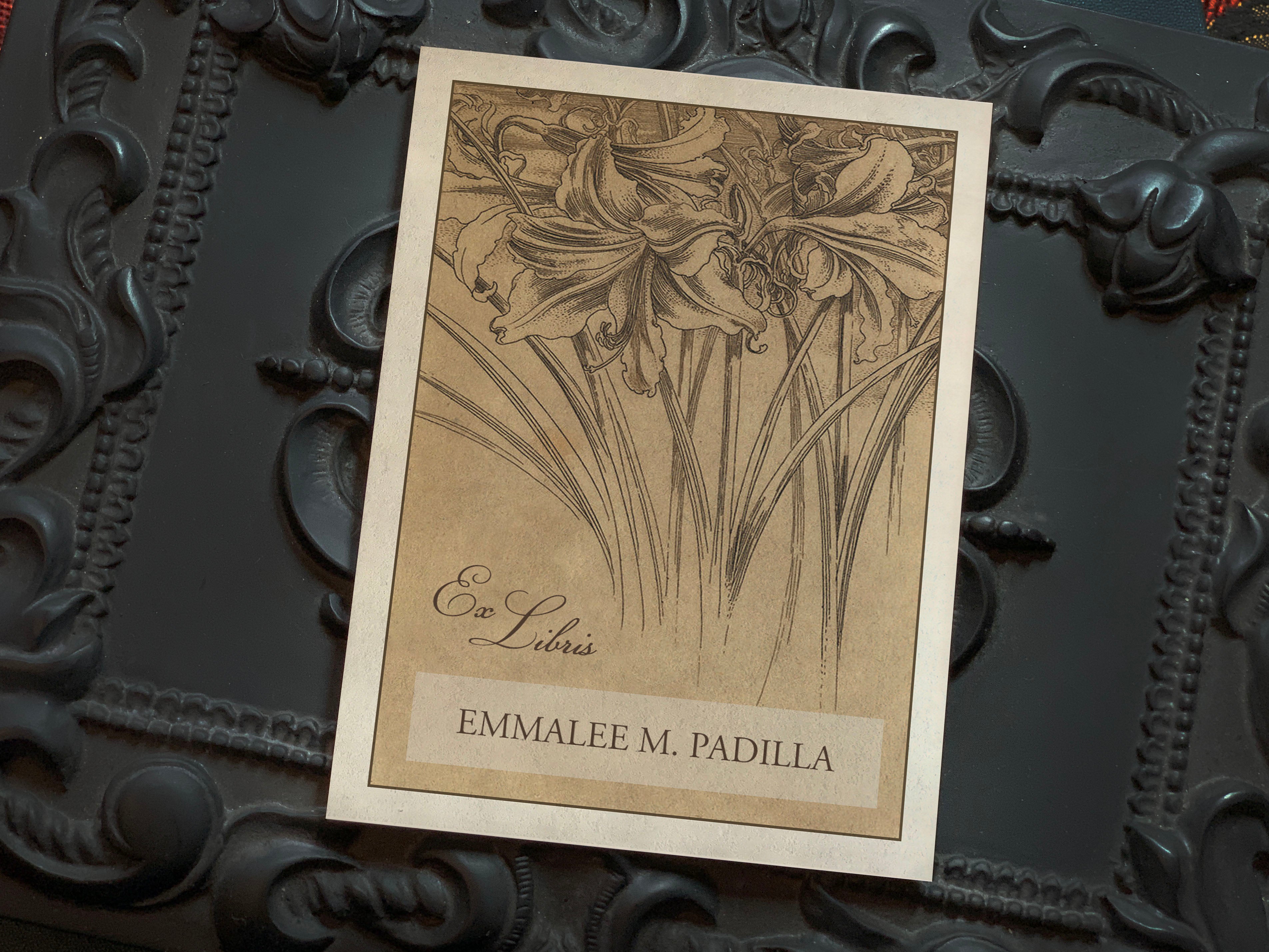 Amaryllis, Personalized Ex-Libris Bookplates, Crafted on Traditional Gummed Paper, 3in x 4in, Set of 30