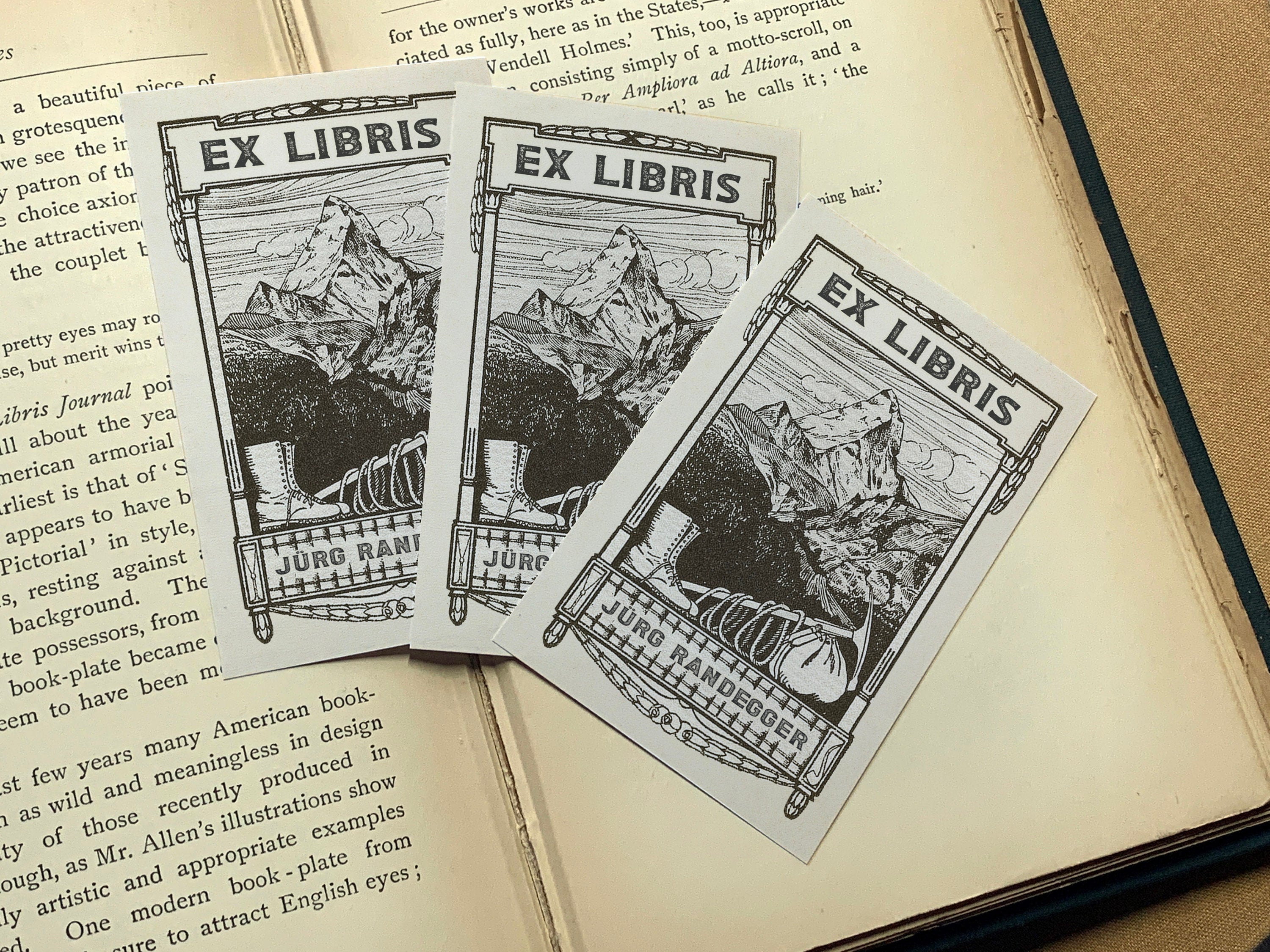 Trekking to the Matterhorn, Personalized Ex-Libris Bookplates, Crafted on Traditional Gummed Paper, 4in x 2.5in, Set of 30