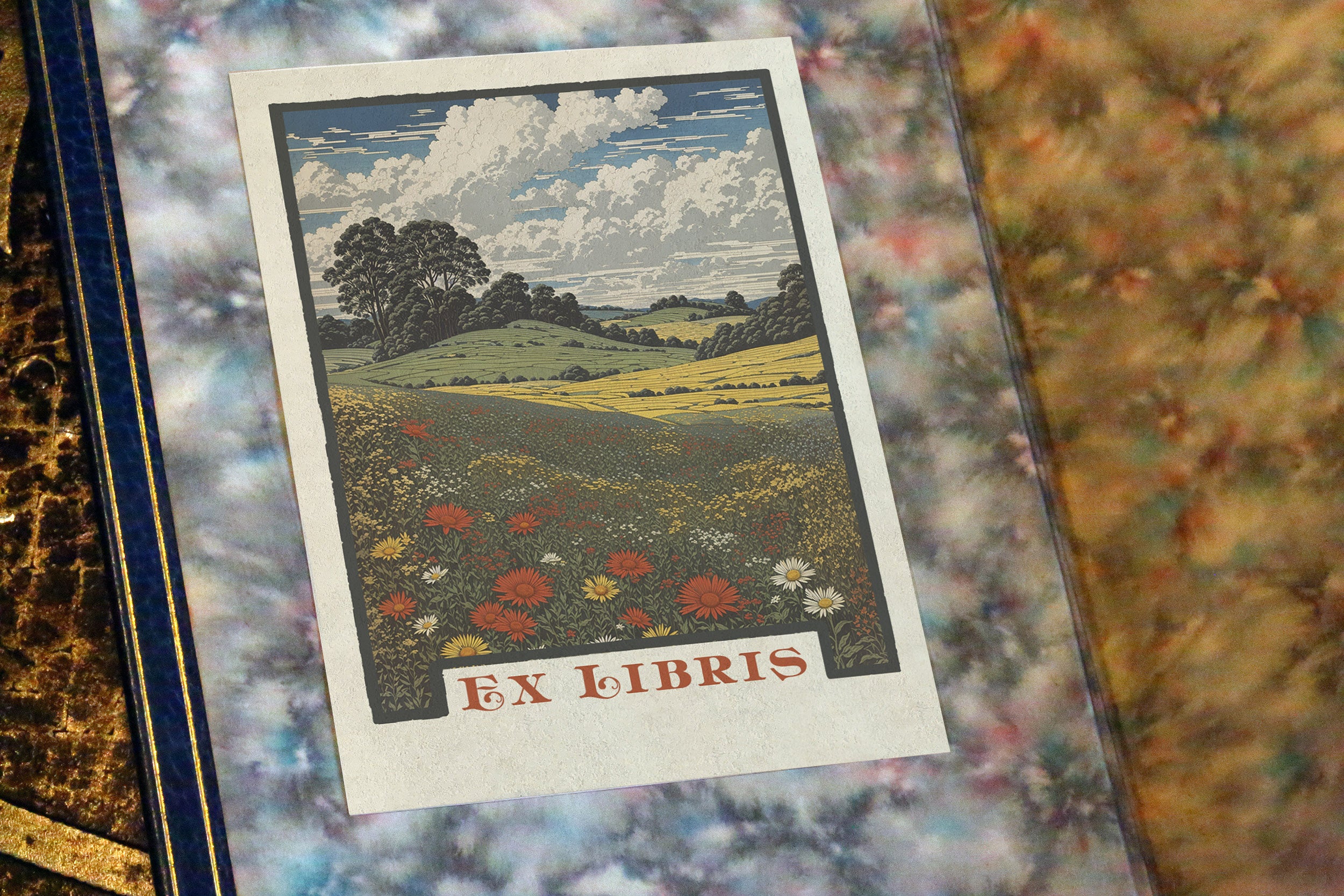 Wildflower Meadow, Personalized Ex-Libris Bookplates, Crafted on Traditional Gummed Paper, 3in x 4in, Set of 30