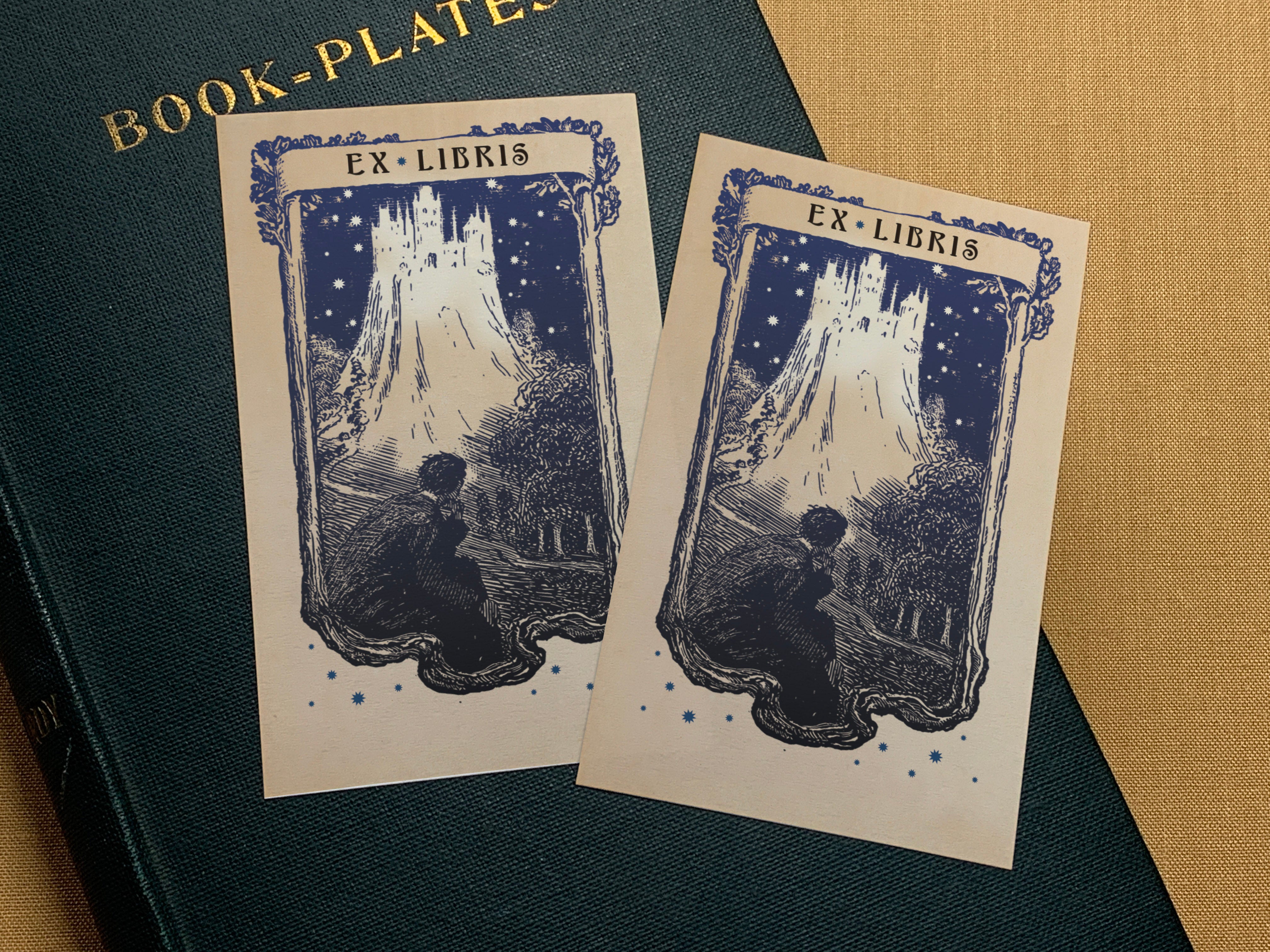 Heavenly City, Personalized Gothic Ex-Libris Bookplates, Crafted on Traditional Gummed Paper, 4in x 2.25in, Set of 30