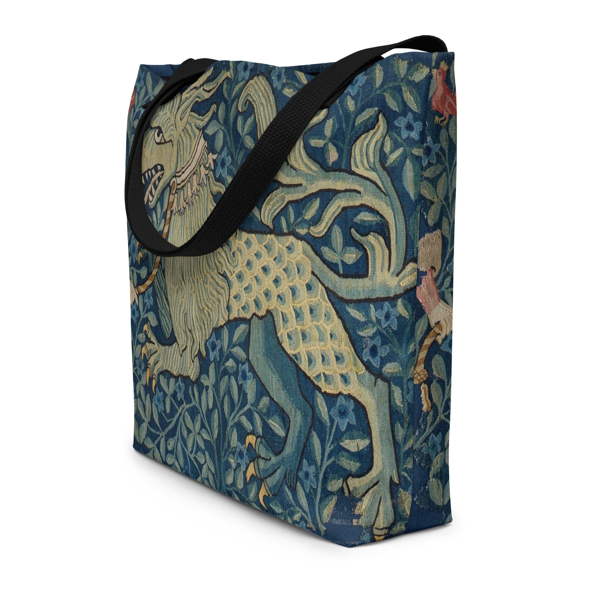 Fantastic Beast, Medieval Tapestry Fragment, All-Over Print Large Tote Bag/Beach Bag, 16in x 20in