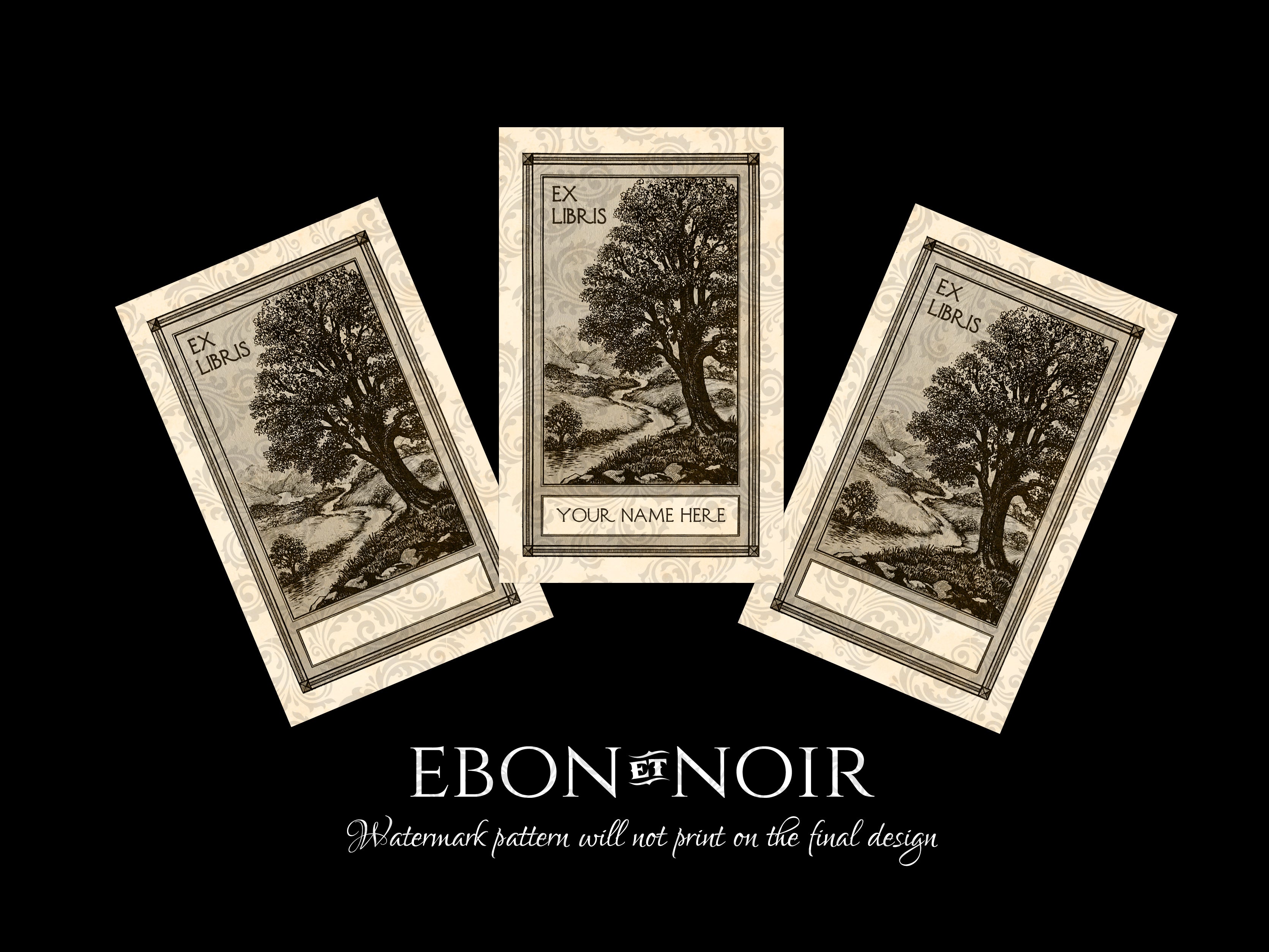 Peaceful Stream, Personalized Ex-Libris Bookplates, Crafted on Traditional Gummed Paper, 2.5in x 4in, Set of 30