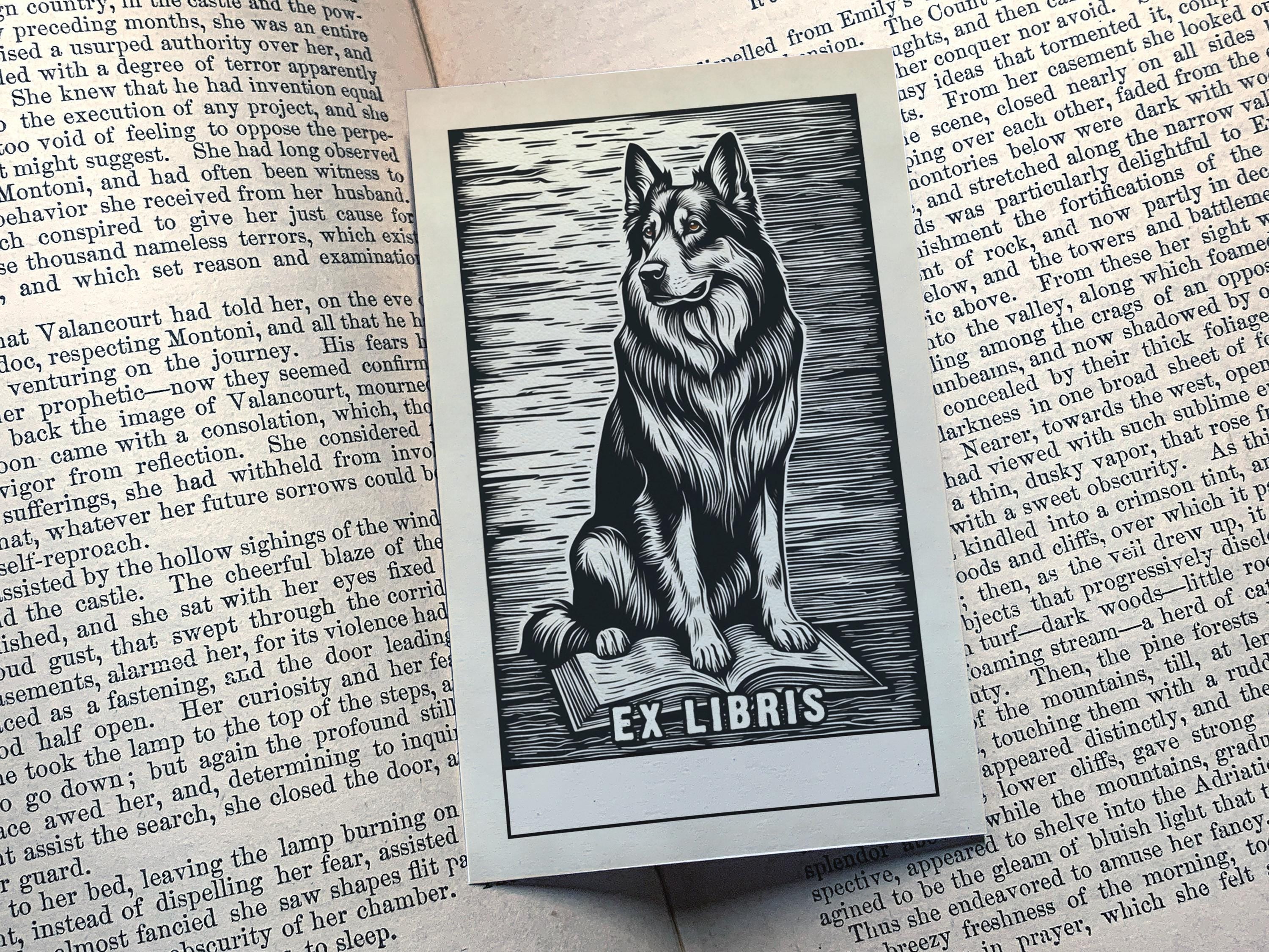 German Shepherd, Personalized Ex-Libris Bookplates, Crafted on Traditional Gummed Paper, 2.5in x 4in, Set of 30