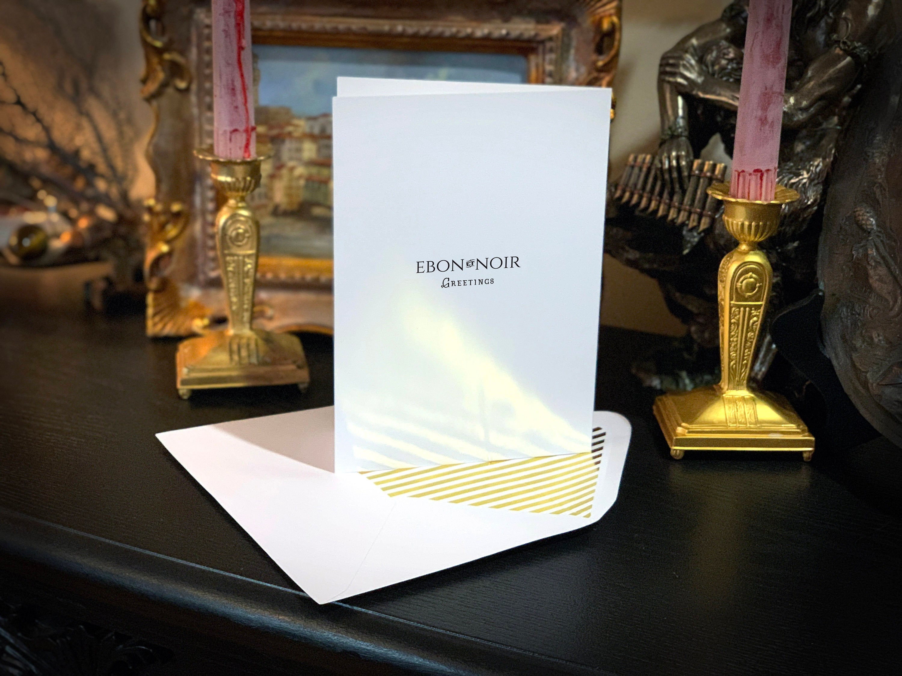 Head of a Skeleton by Vincent Van Gogh, Dark Academia Greeting Card with Elegant Striped Gold Foil Envelope, 1 Card/Envelope