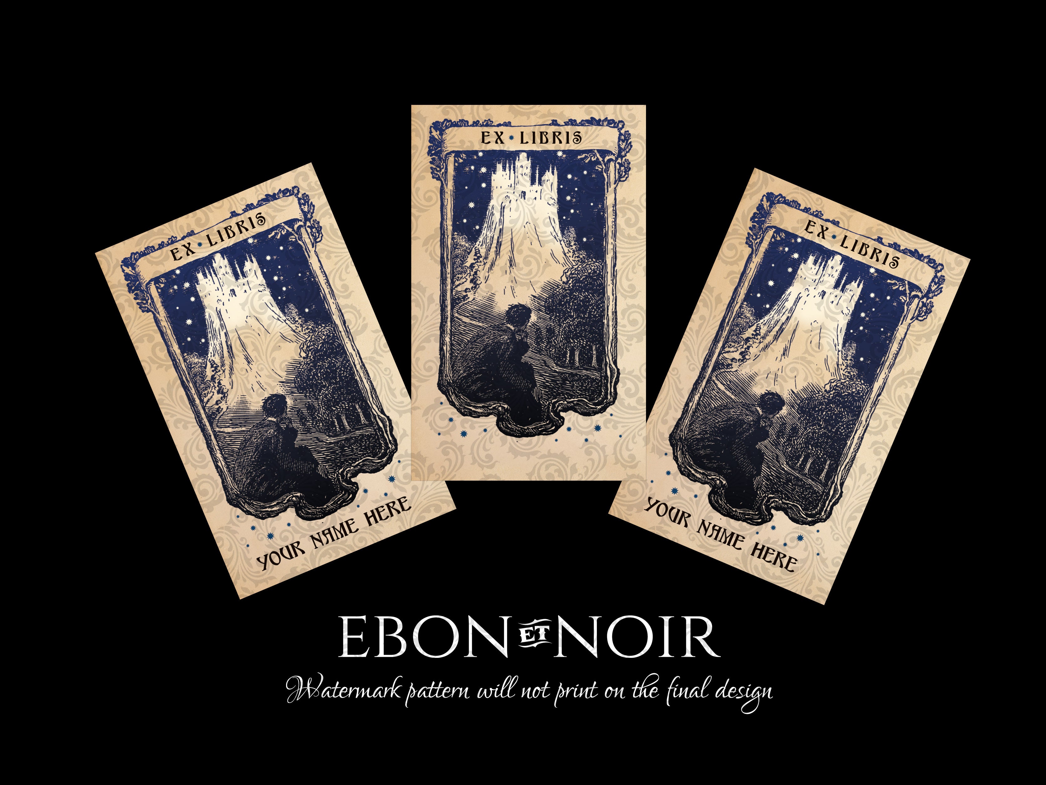 Heavenly City, Personalized Gothic Ex-Libris Bookplates, Crafted on Traditional Gummed Paper, 4in x 2.25in, Set of 30