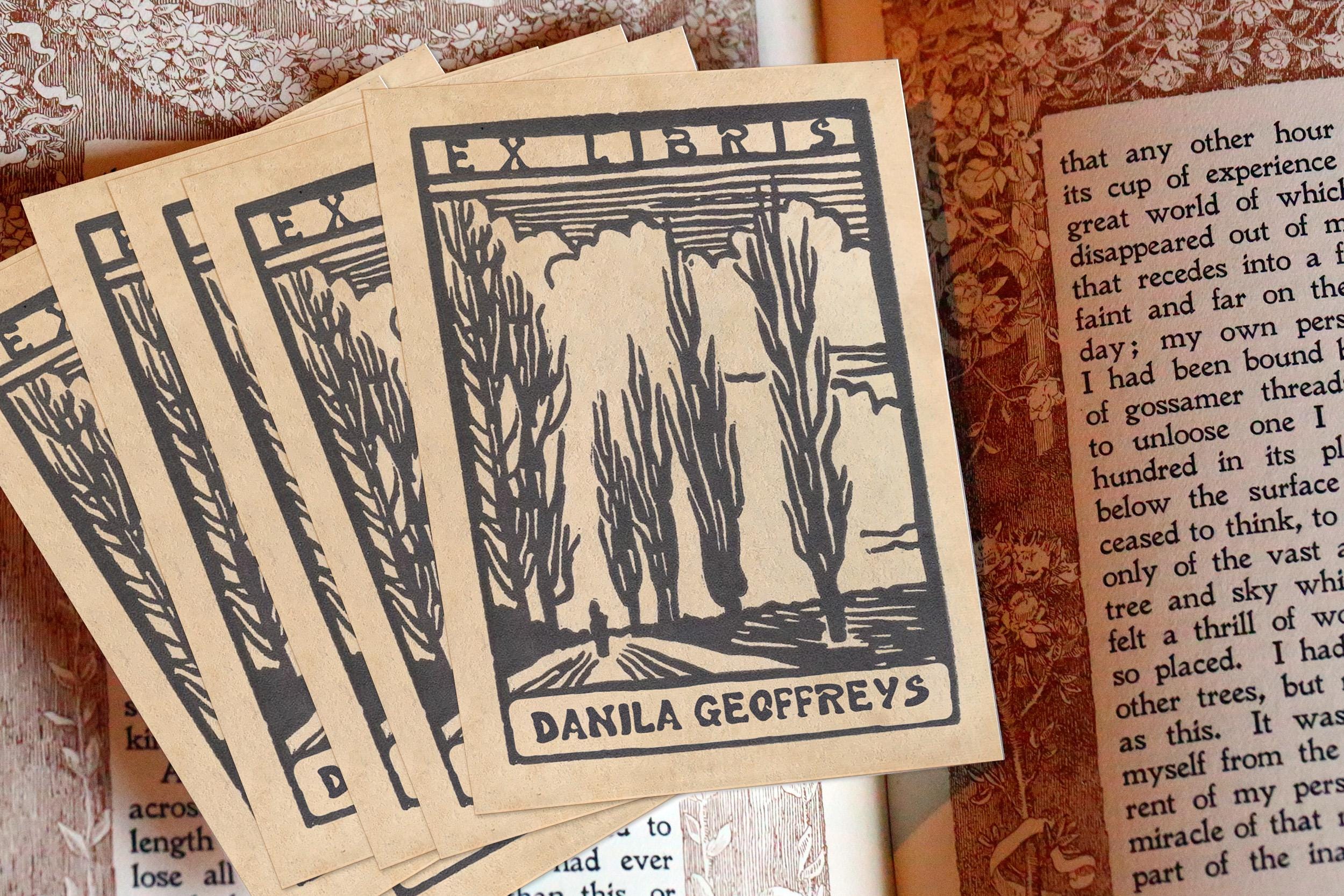 Poplars, Personalized Ex-Libris Bookplates, Crafted on Traditional Gummed Paper, 3in x 4in, Set of 30