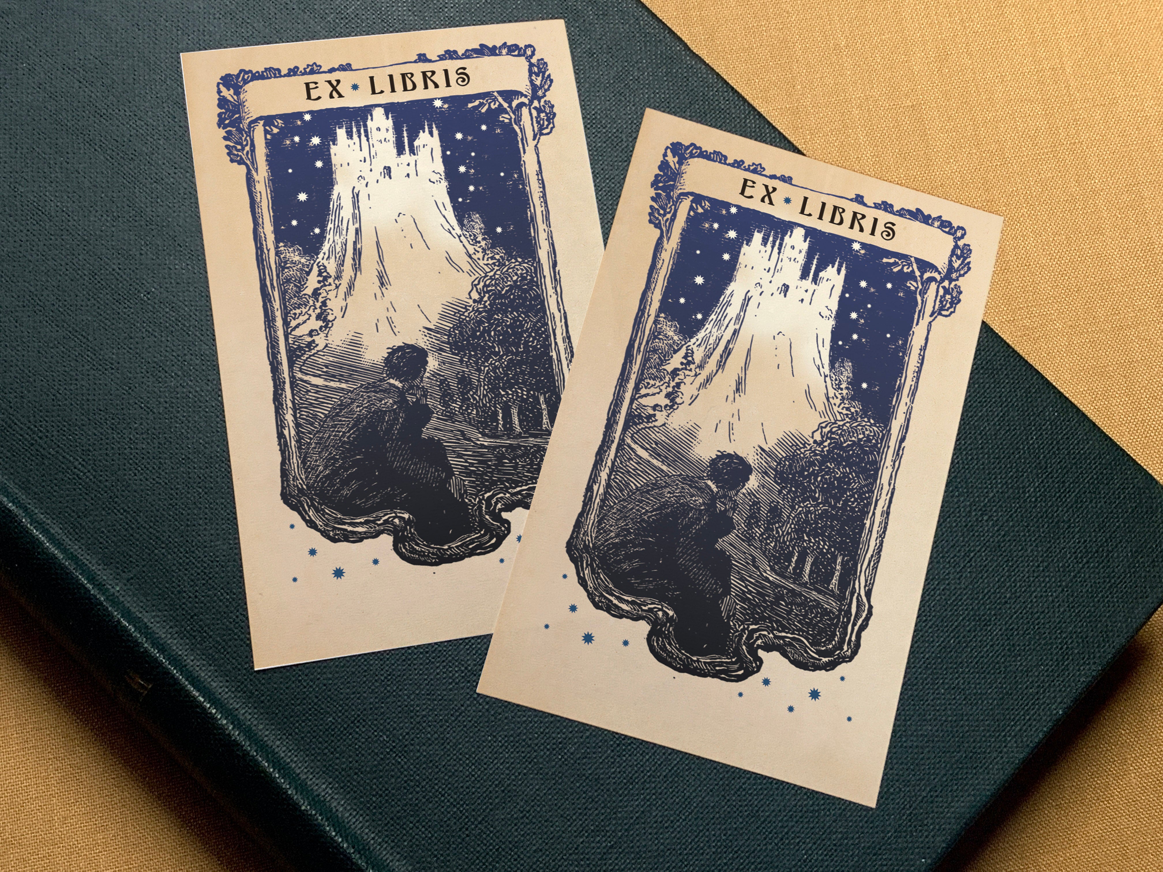 Heavenly City, Personalized Gothic Ex-Libris Bookplates, Crafted on Traditional Gummed Paper, 4in x 2.25in, Set of 30