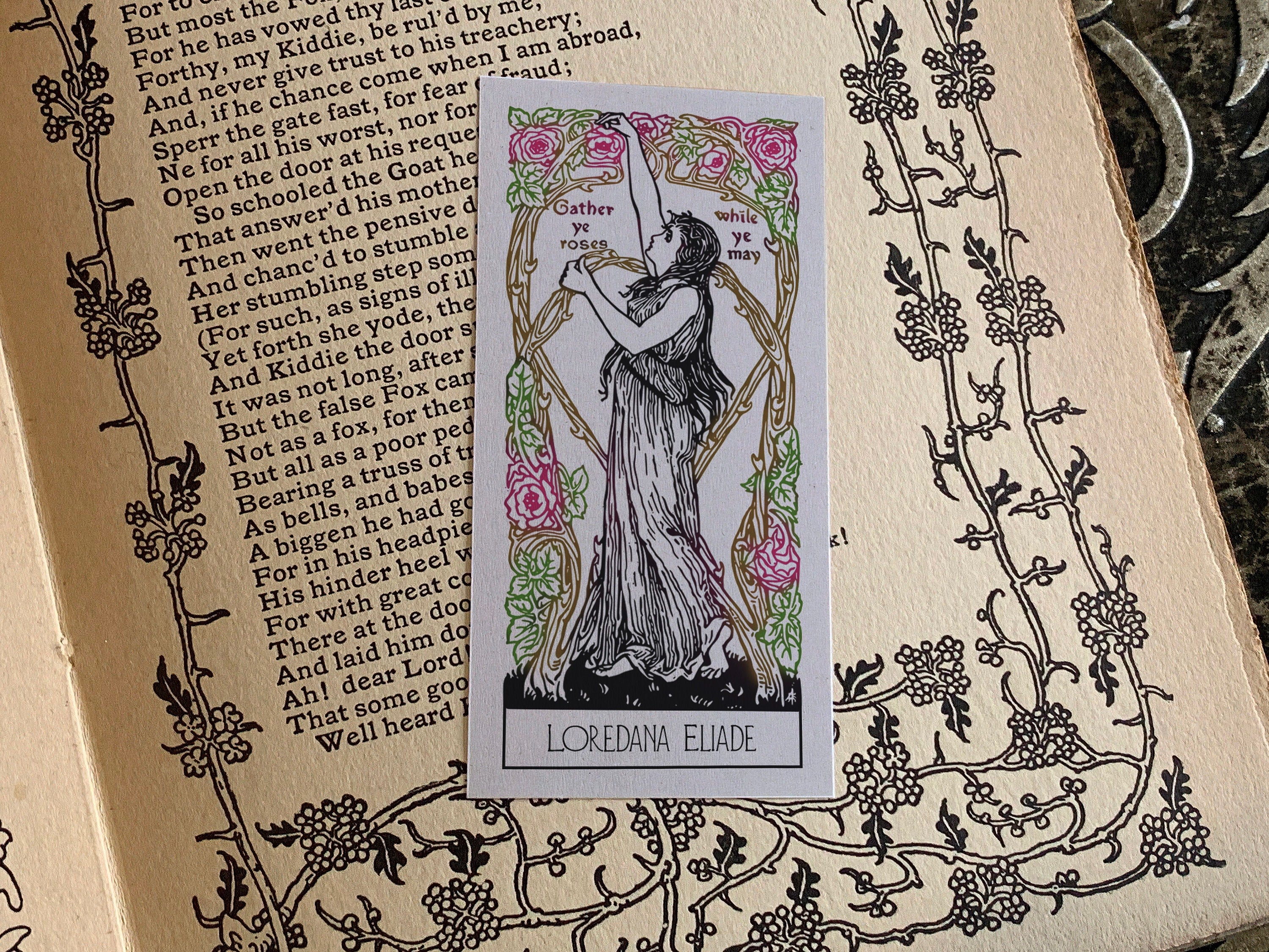 Gather Ye Roses While Ye May, Personalized Ex-Libris Bookplates, Crafted on Traditional Gummed Paper, 4in x 2in, Set of 30