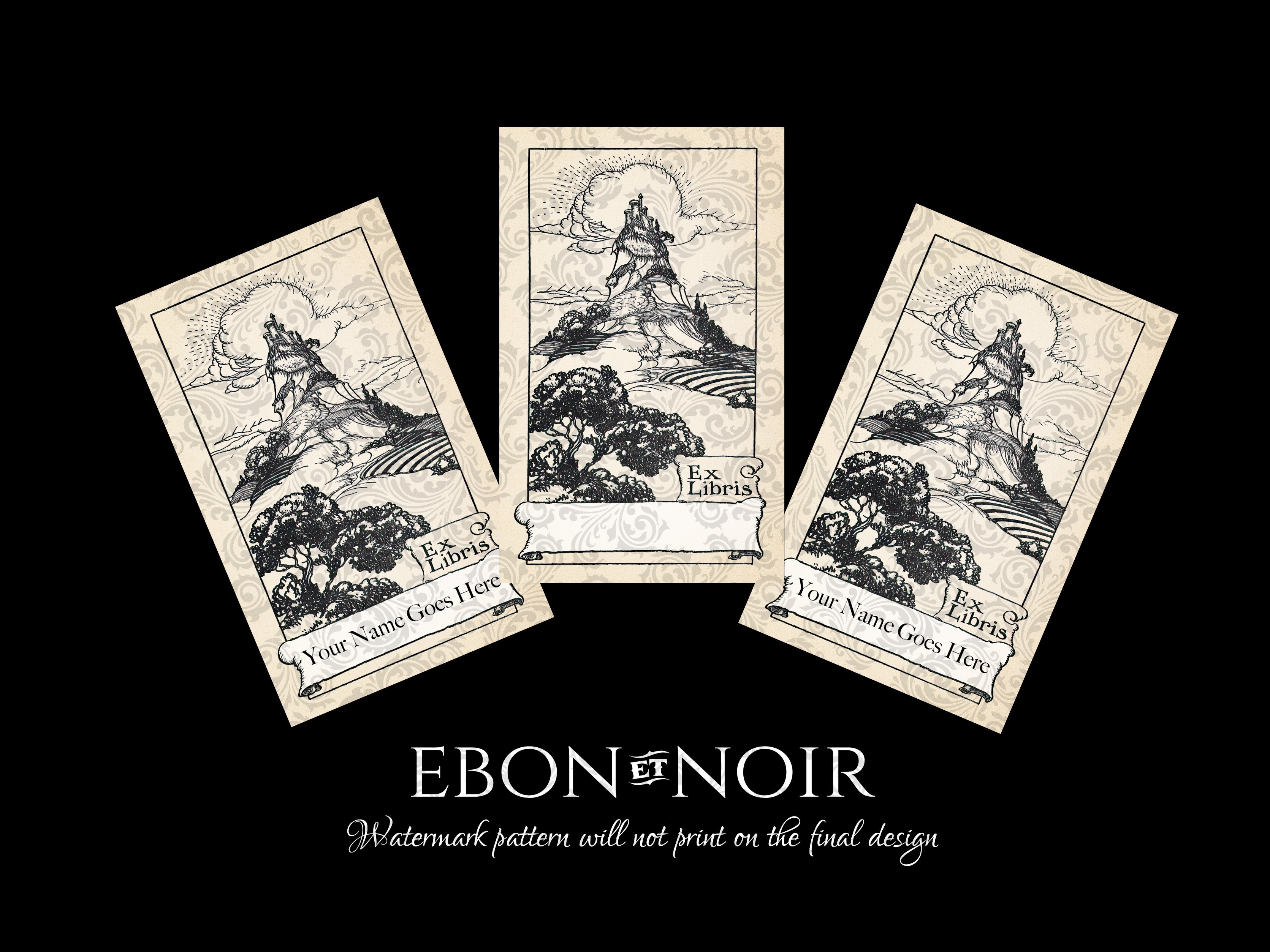 Shining Castle on the Hill, Personalized Ex-Libris Bookplates, Crafted on Traditional Gummed Paper, 2.5in x 4in, Set of 30
