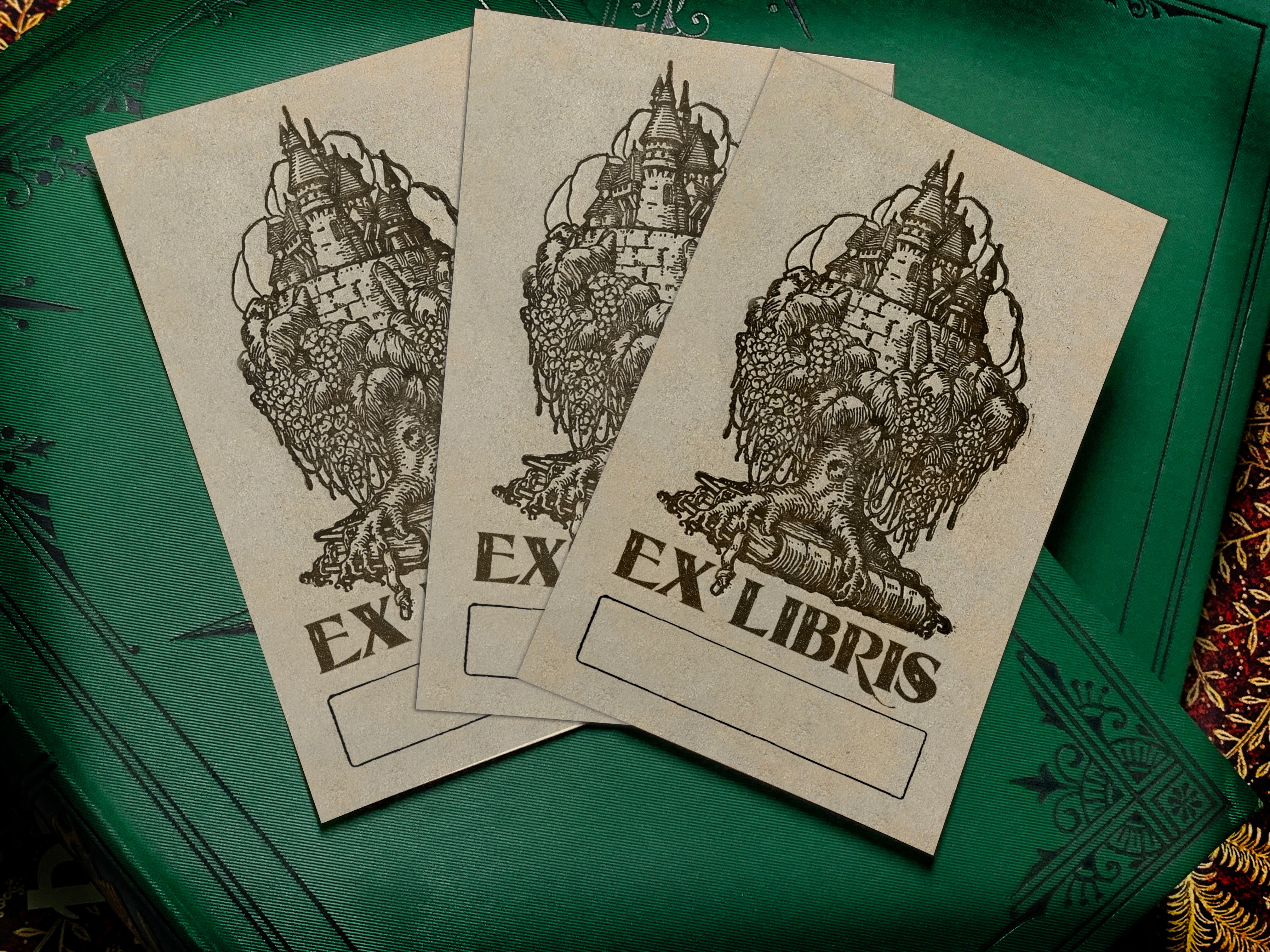 Magical Castle Treehouse, Personalized Ex-Libris Bookplates, Crafted on Traditional Gummed Paper, 2.5in x 4in, Set of 30