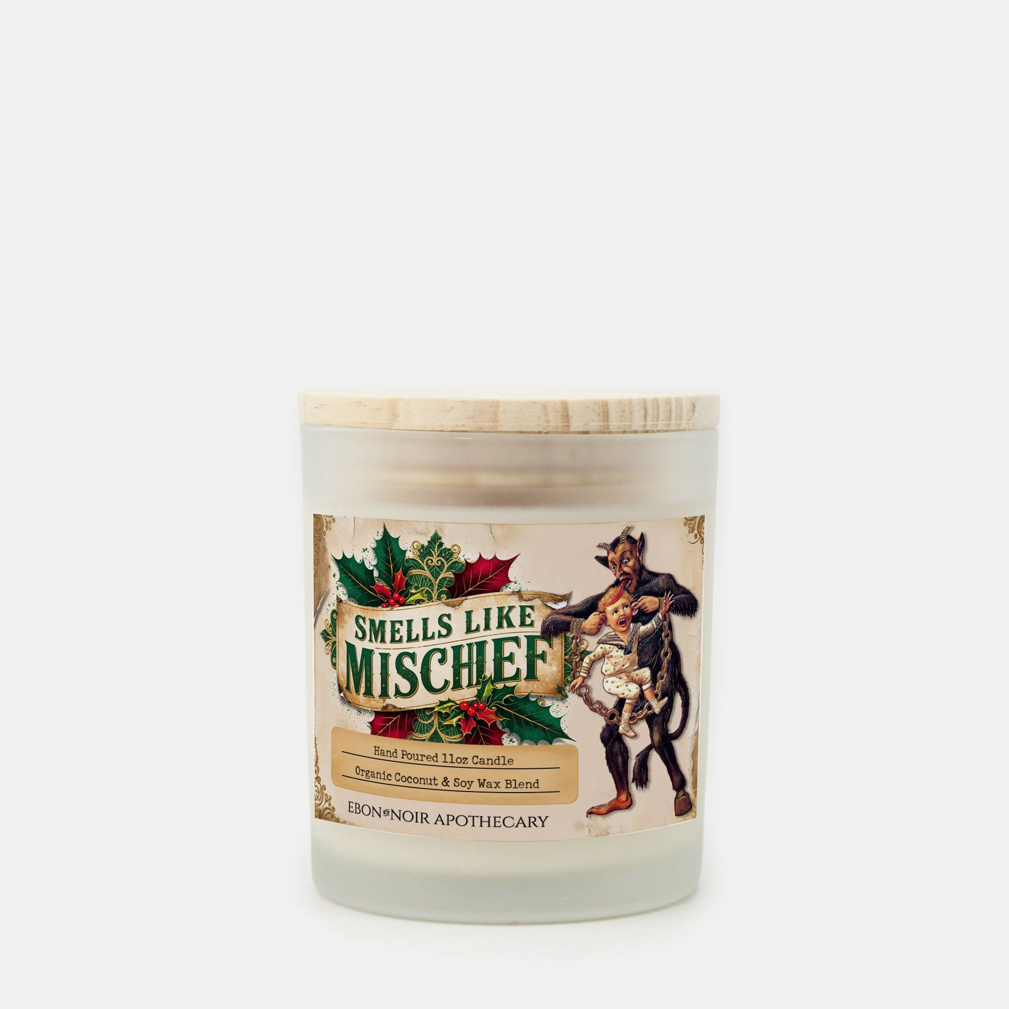 Smells Like Mischief, Gruss Vom Krampus Frosted Glass Hand Poured 11oz Holiday Candle