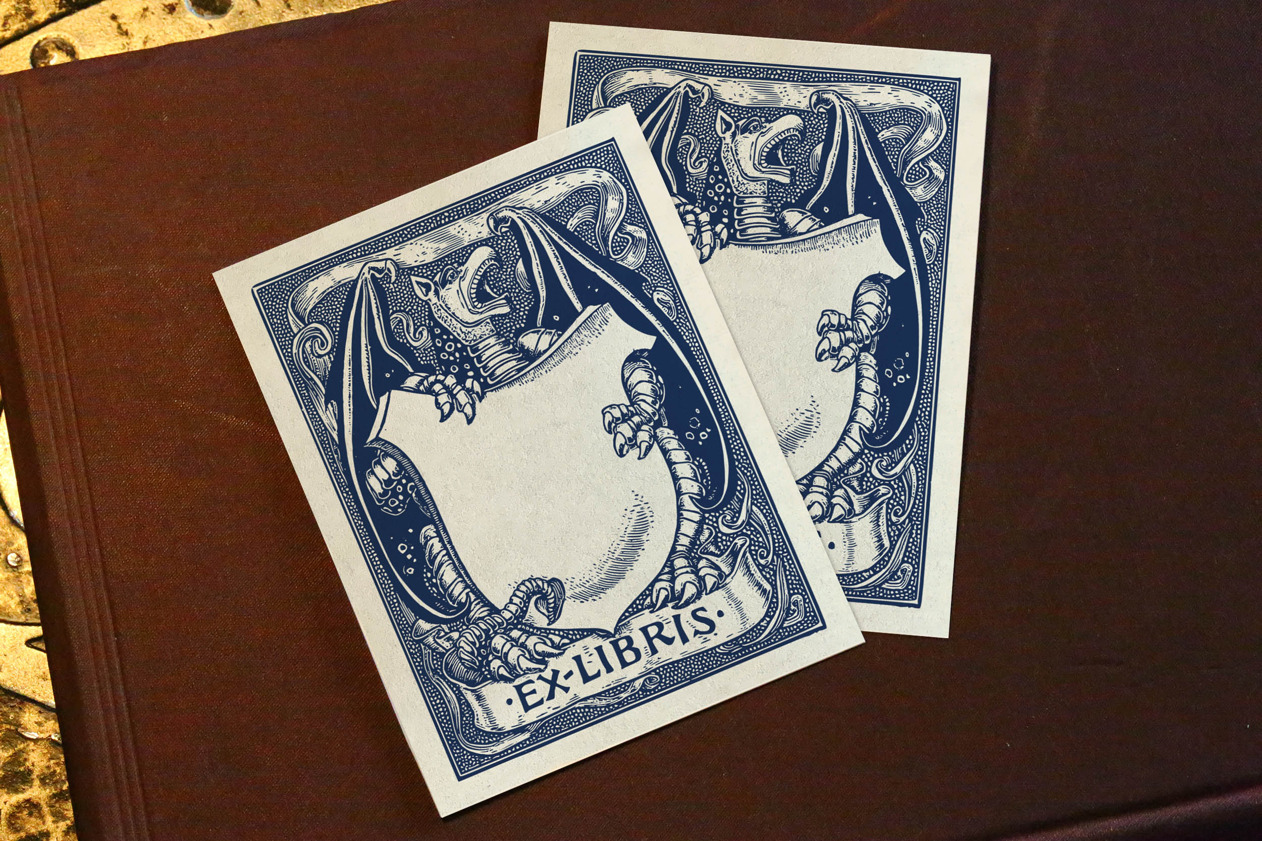 Dragon and Shield, Personalized Ex-Libris Bookplates, Crafted on Traditional Gummed Paper, 3in x 4in, Set of 30
