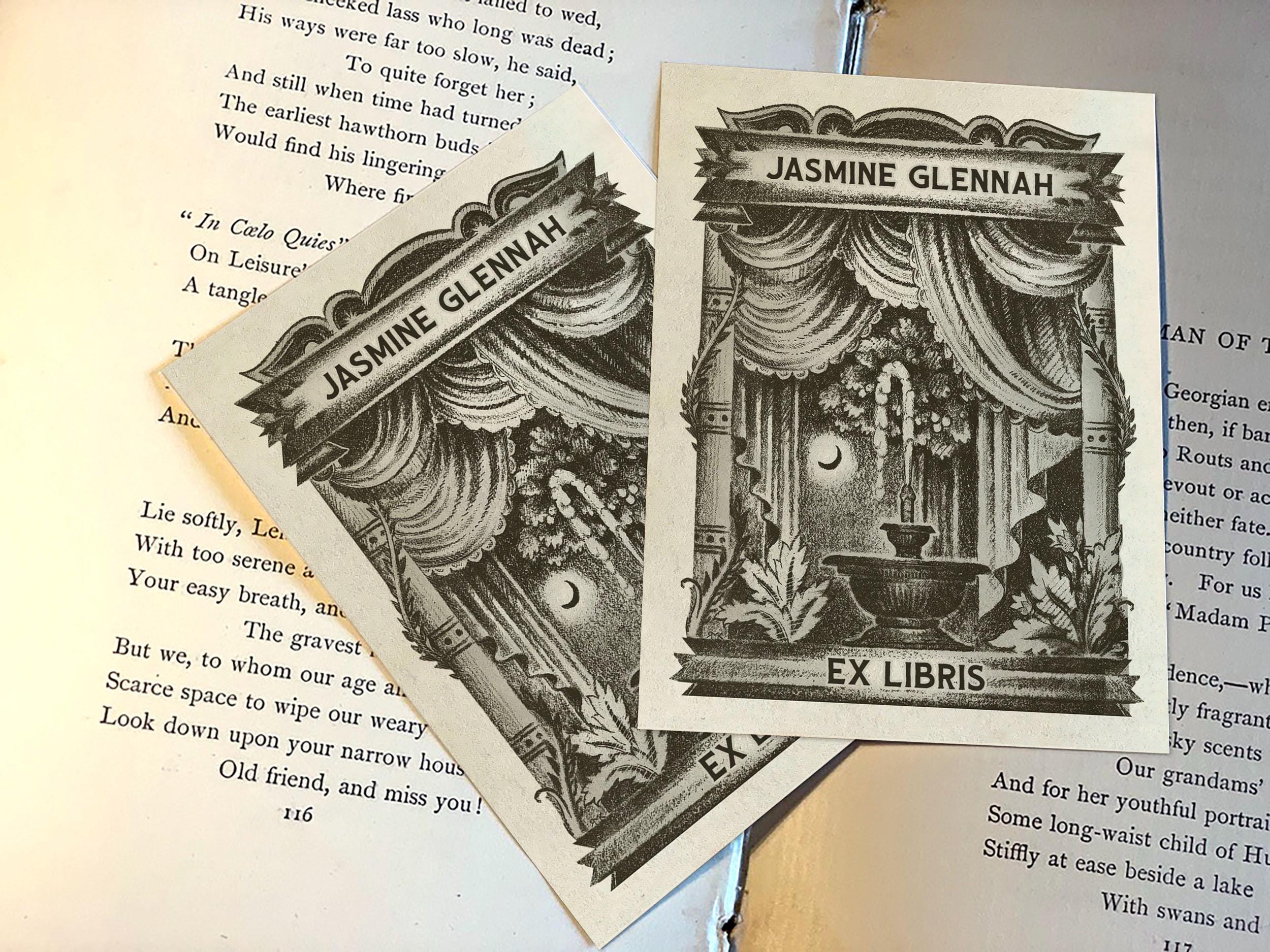 Erotic Fountain, Personalized Ex-Libris Bookplates, Crafted on Traditional Gummed Paper, 3in x 4in, Set of 30