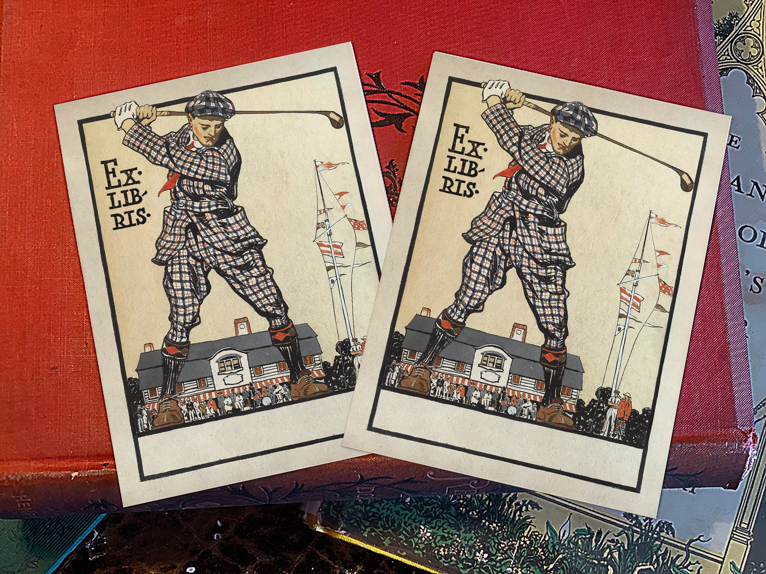 Vintage Golfer, Personalized, Ex-Libris Bookplates, Crafted on Traditional Gummed Paper, 3in x 4in, Set of 30