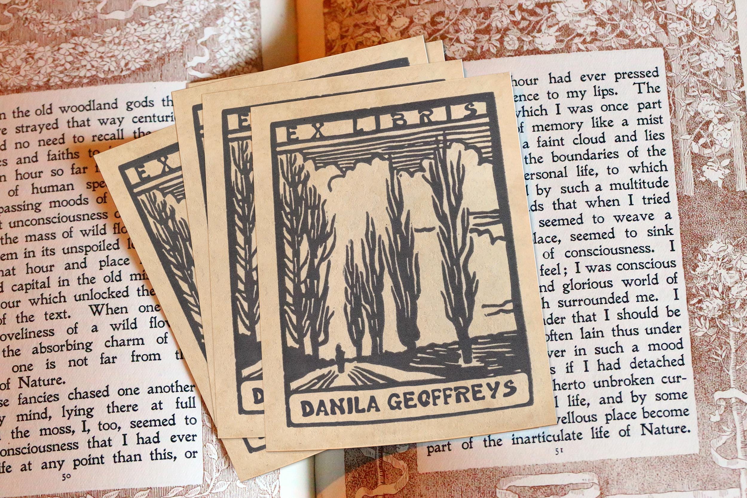 Poplars, Personalized Ex-Libris Bookplates, Crafted on Traditional Gummed Paper, 3in x 4in, Set of 30