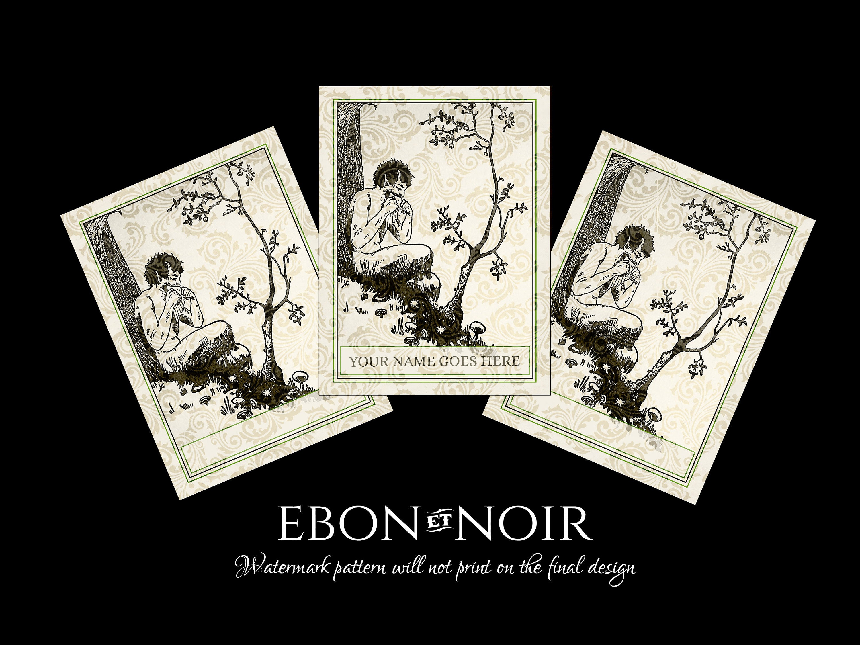 Satyr Music, Personalized, Ex-Libris Bookplates, Crafted on Traditional Gummed Paper, 3in x 4in, Set of 30