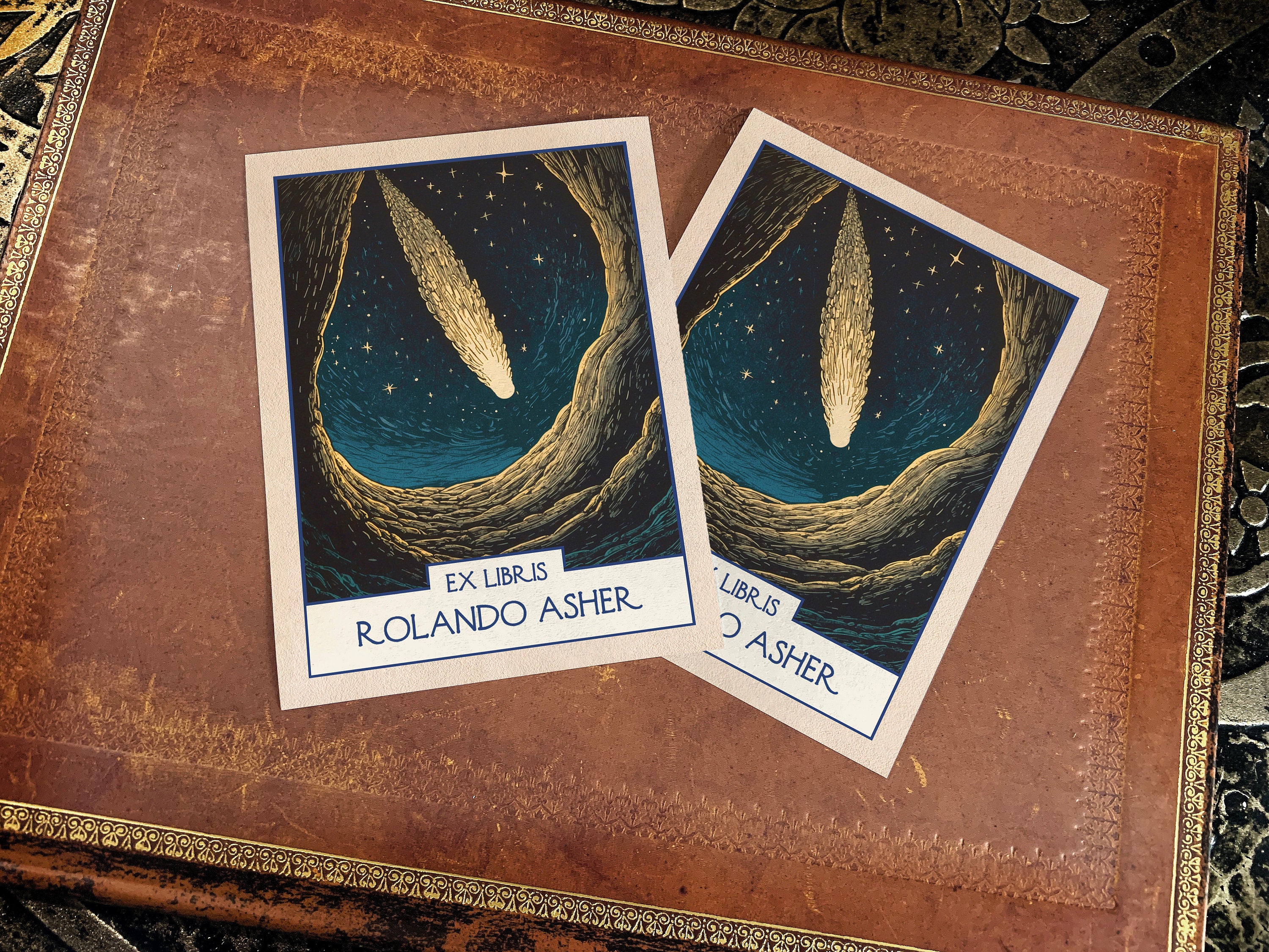 Night of the Comet, Sci-fi Personalized Ex-Libris Bookplates, Crafted on Traditional Gummed Paper, 3in x 4in, Set of 30