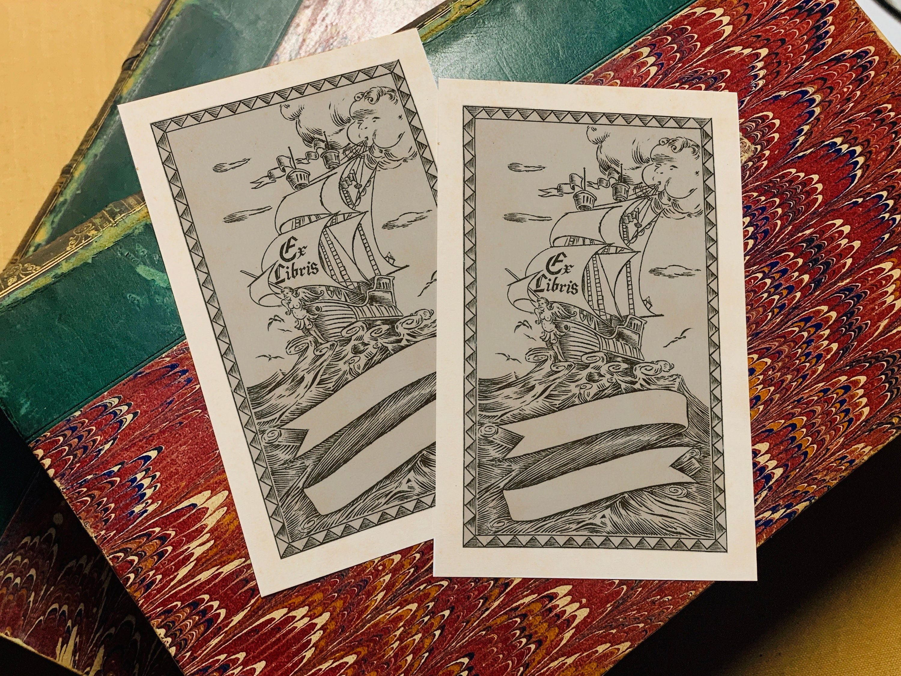 Cruising the Blue, Personalized Nautical Ex-Libris Bookplates, Crafted on Traditional Gummed Paper, 3in x 4in, Set of 30