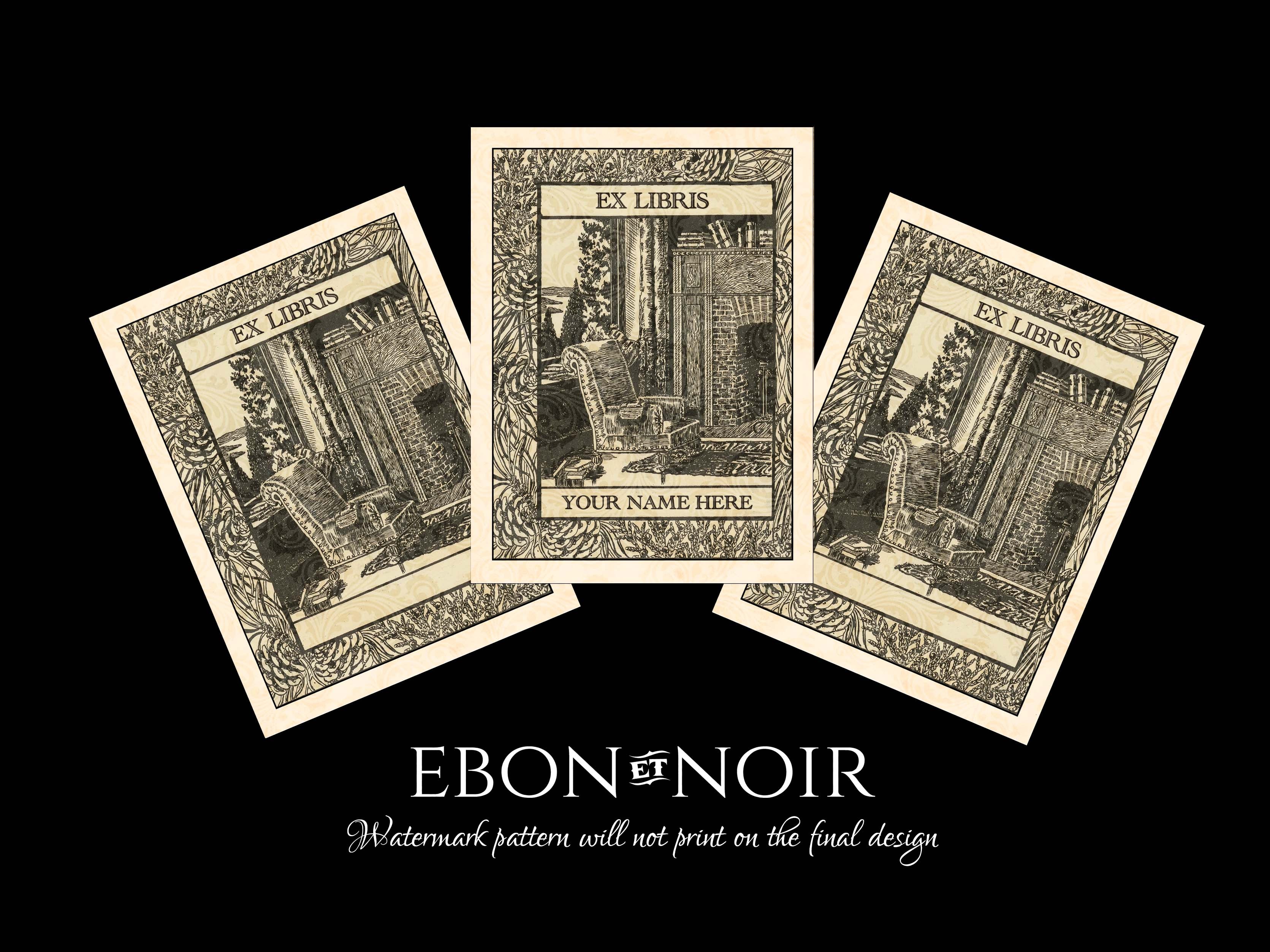 Cozy by the Fire, Personalized Ex-Libris Bookplates, Crafted on Traditional Gummed Paper, 3in x 4in, Set of 30