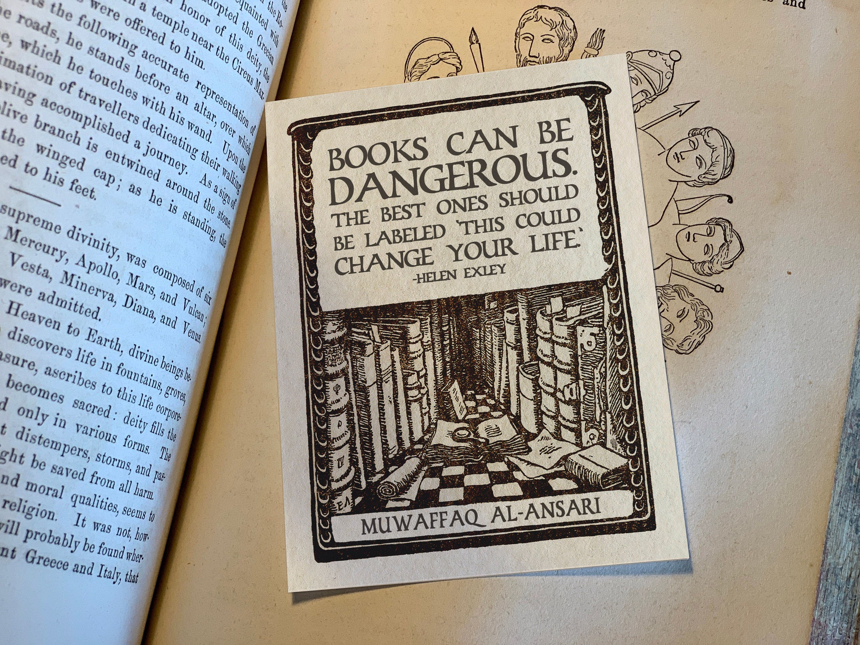 Books Can Be Dangerous, Personalized Dark Academia Ex-Libris Bookplates, Crafted on Traditional Gummed Paper, 3in x 4in, Set of 30