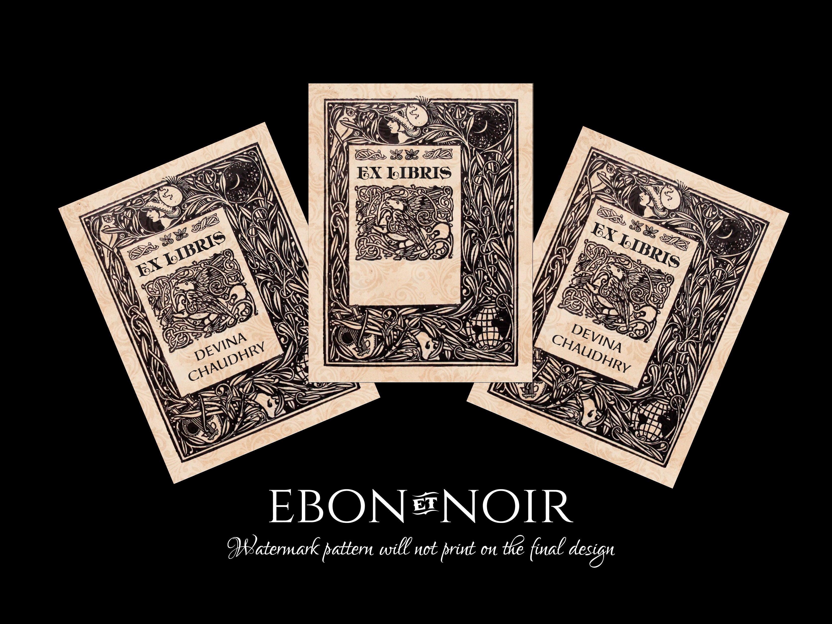 Harmonia Celestialis, Personalized Ex-Libris Bookplates, Crafted on Traditional Gummed Paper, 3in x 4in, Set of 30