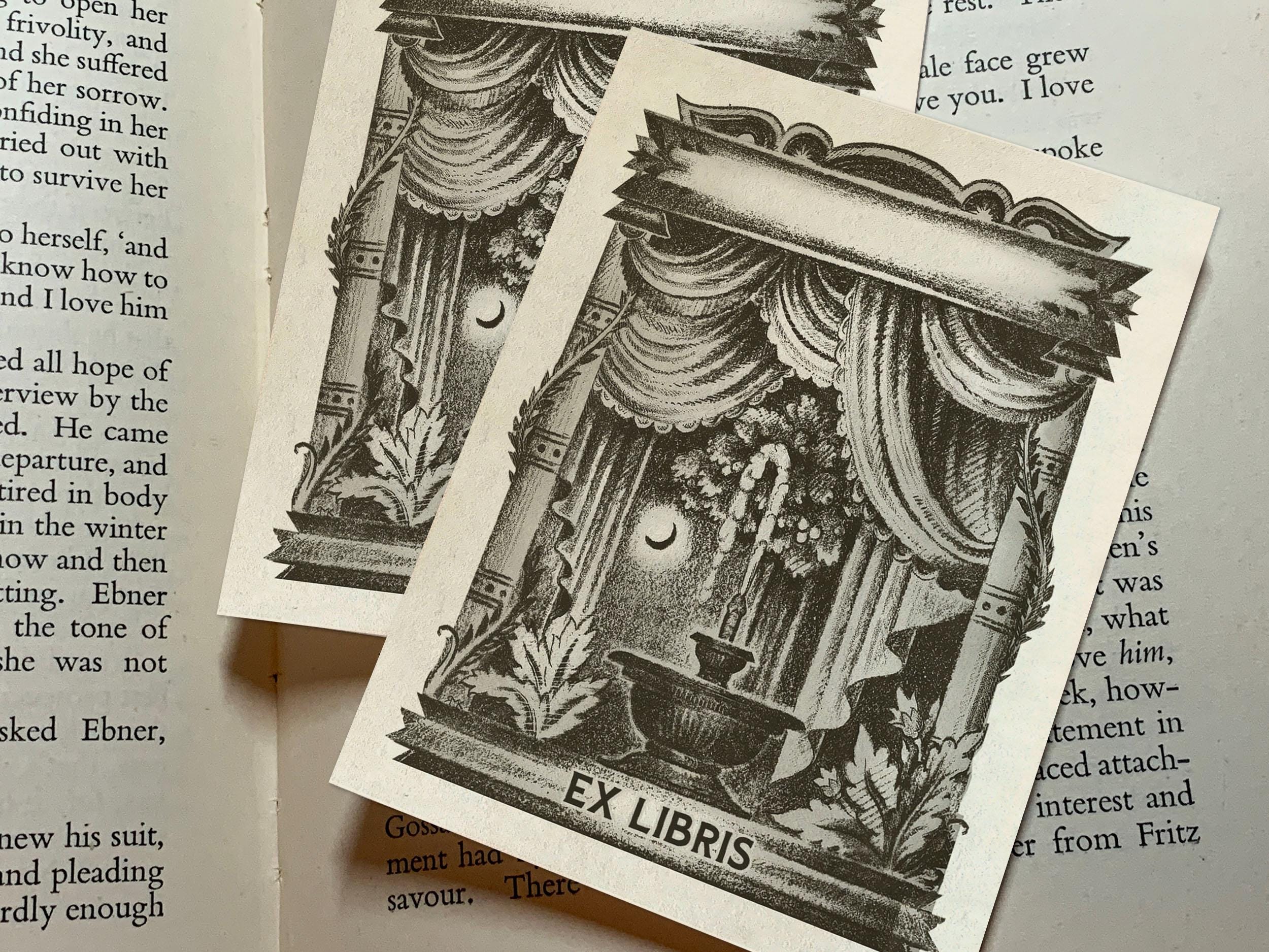 Erotic Fountain, Personalized Ex-Libris Bookplates, Crafted on Traditional Gummed Paper, 3in x 4in, Set of 30