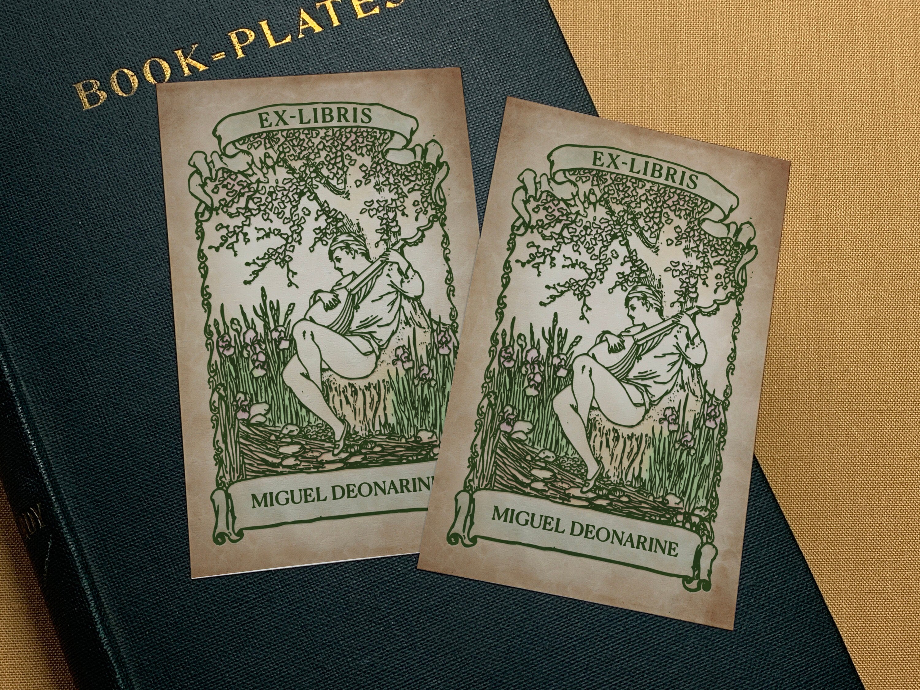 Bard with Lute, Personalized Ex-Libris Bookplates, Crafted on Traditional Gummed Paper, 2.5in x 4in, Set of 30