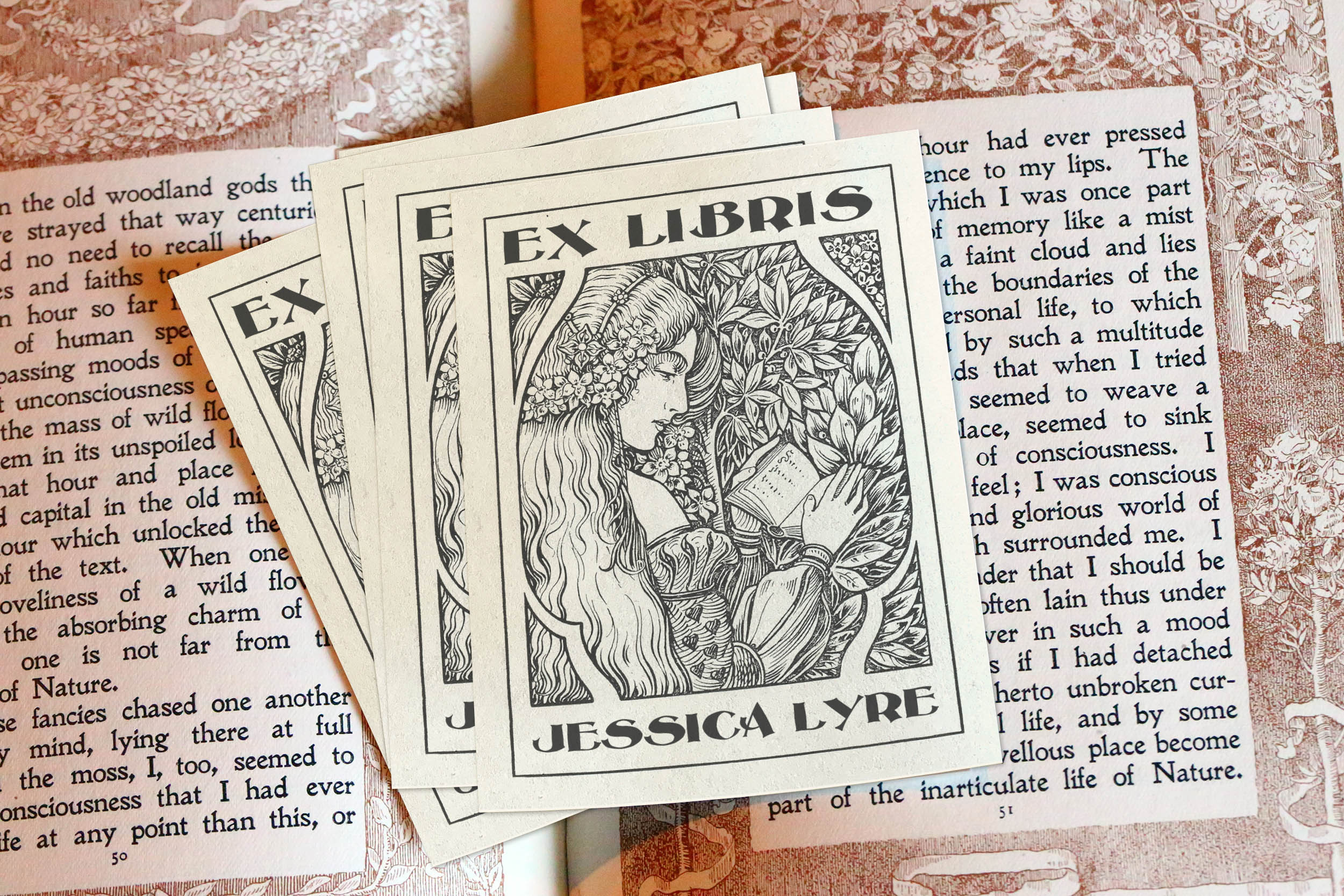 Princess Reading in the Garden, Personalized Ex-Libris Bookplates, Crafted on Traditional Gummed Paper, 3in x 4in, Set of 30