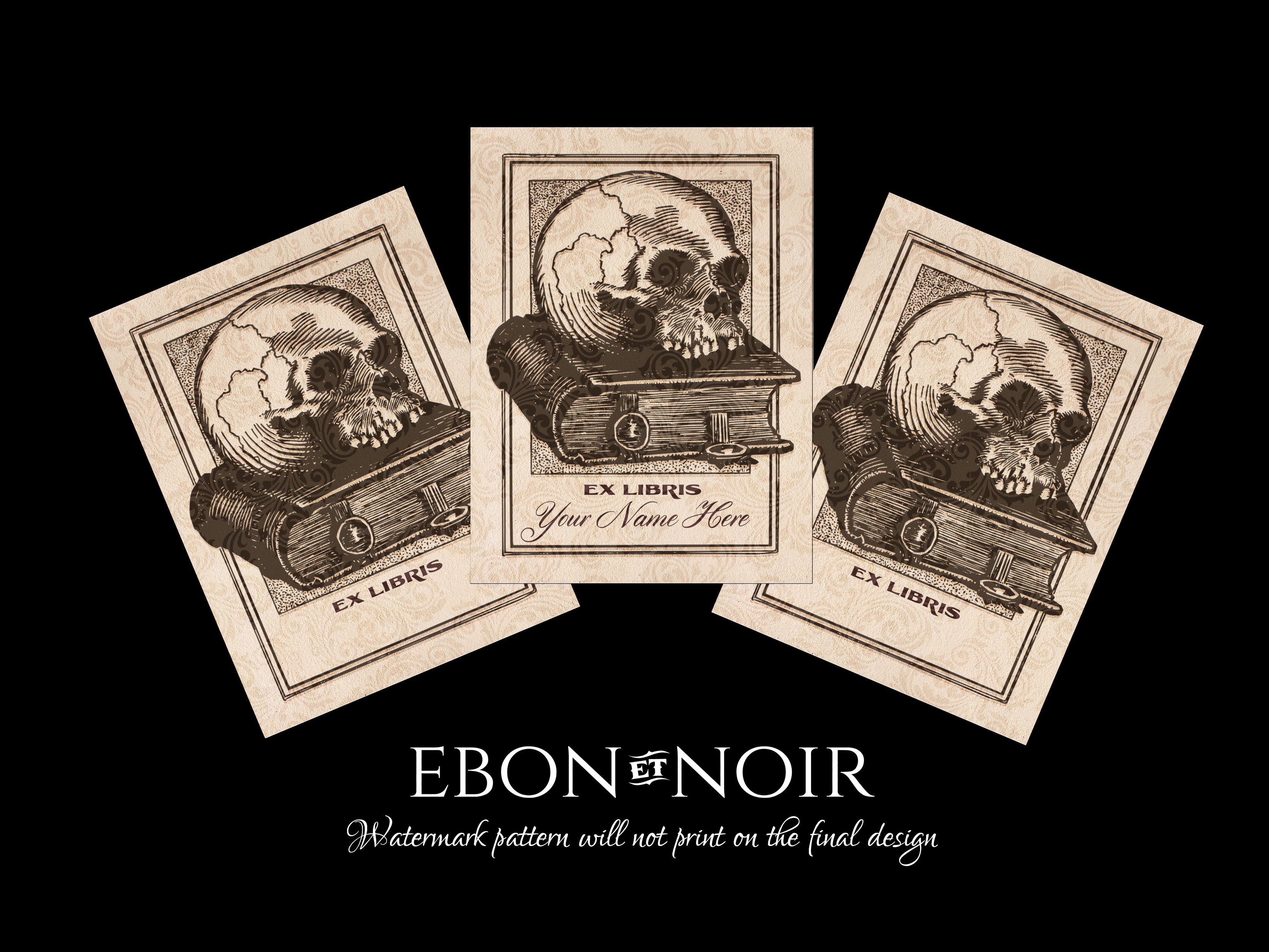 Skull and Tome, Dark Academia, Vanitas, Personalized Ex-Libris Bookplates, Crafted on Traditional Gummed Paper, 3in x 4in, Set of 30