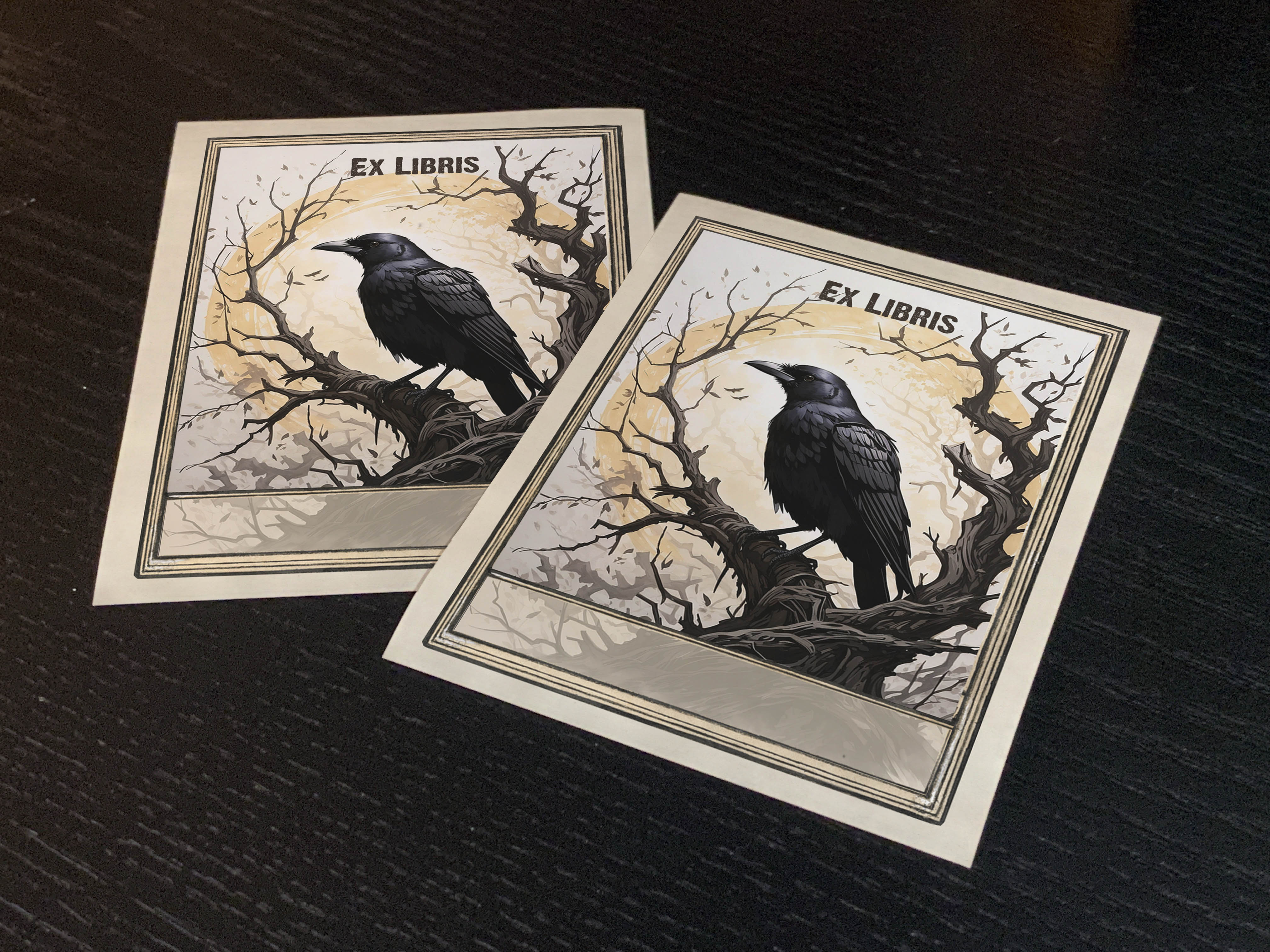 The Raven, Personalized Ex-Libris Bookplates, Crafted on Traditional Gummed Paper, 3in x 4in, Set of 30