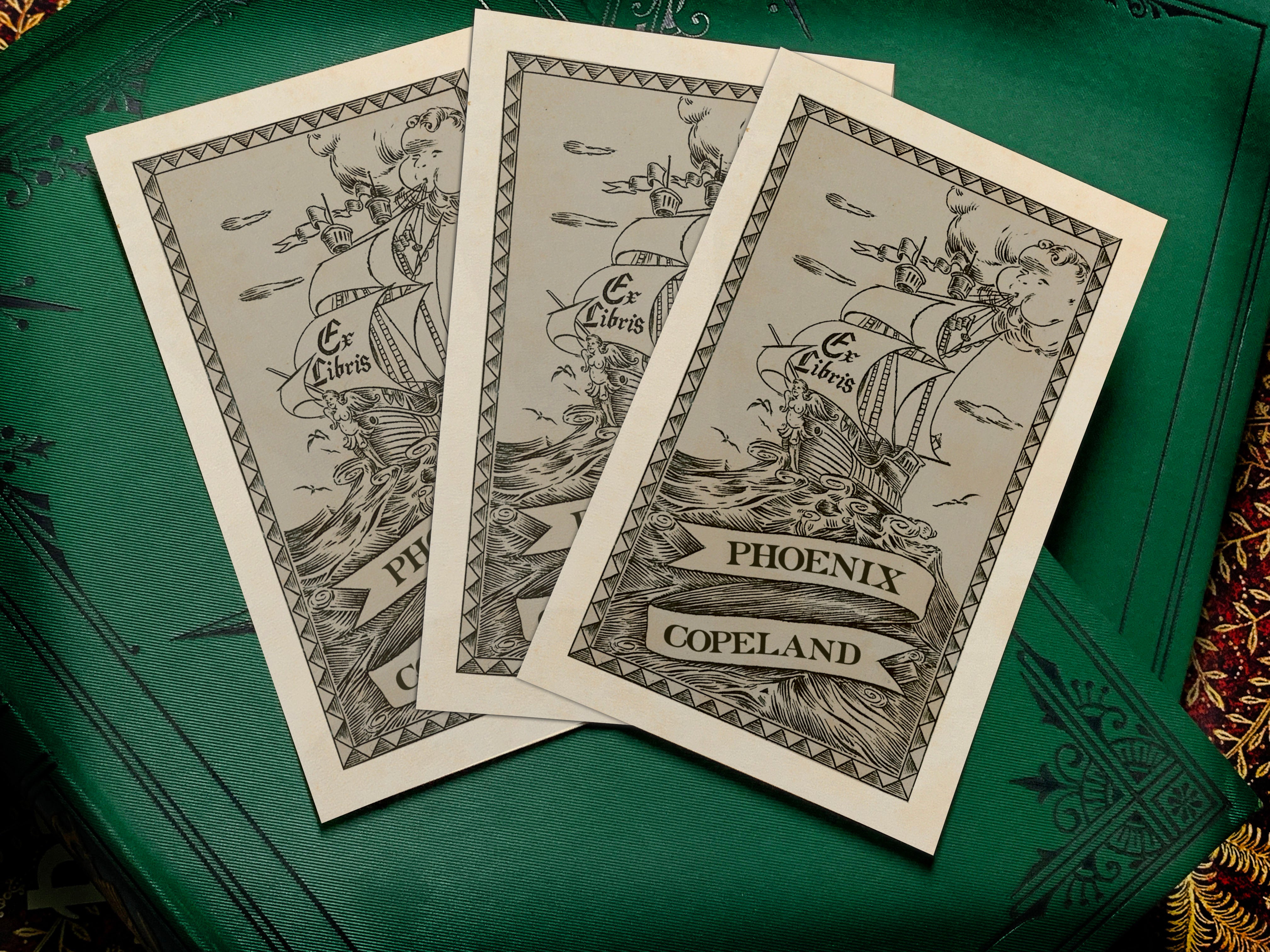 Cruising the Blue, Personalized Nautical Ex-Libris Bookplates, Crafted on Traditional Gummed Paper, 3in x 4in, Set of 30