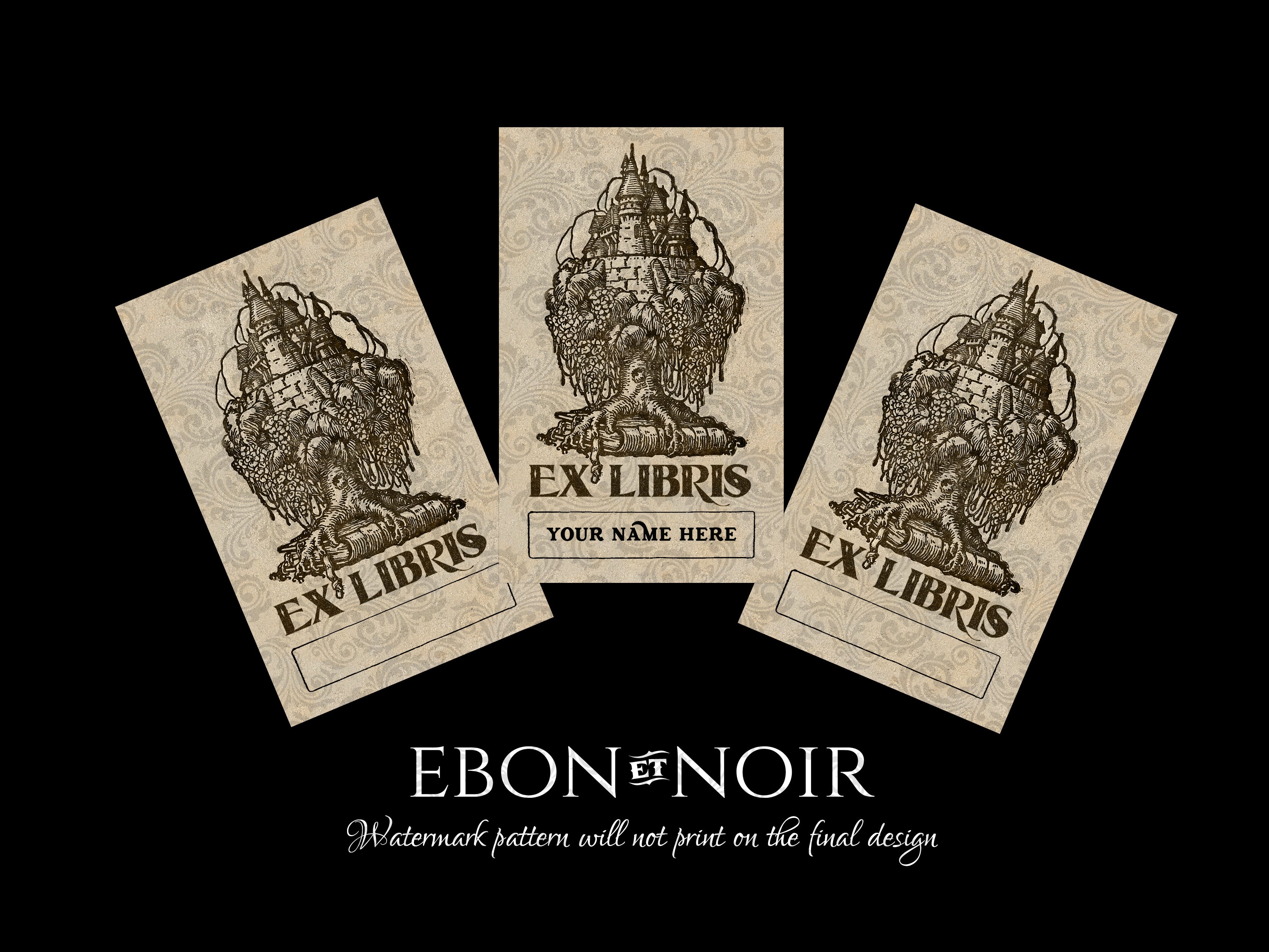 Magical Castle Treehouse, Personalized Ex-Libris Bookplates, Crafted on Traditional Gummed Paper, 2.5in x 4in, Set of 30