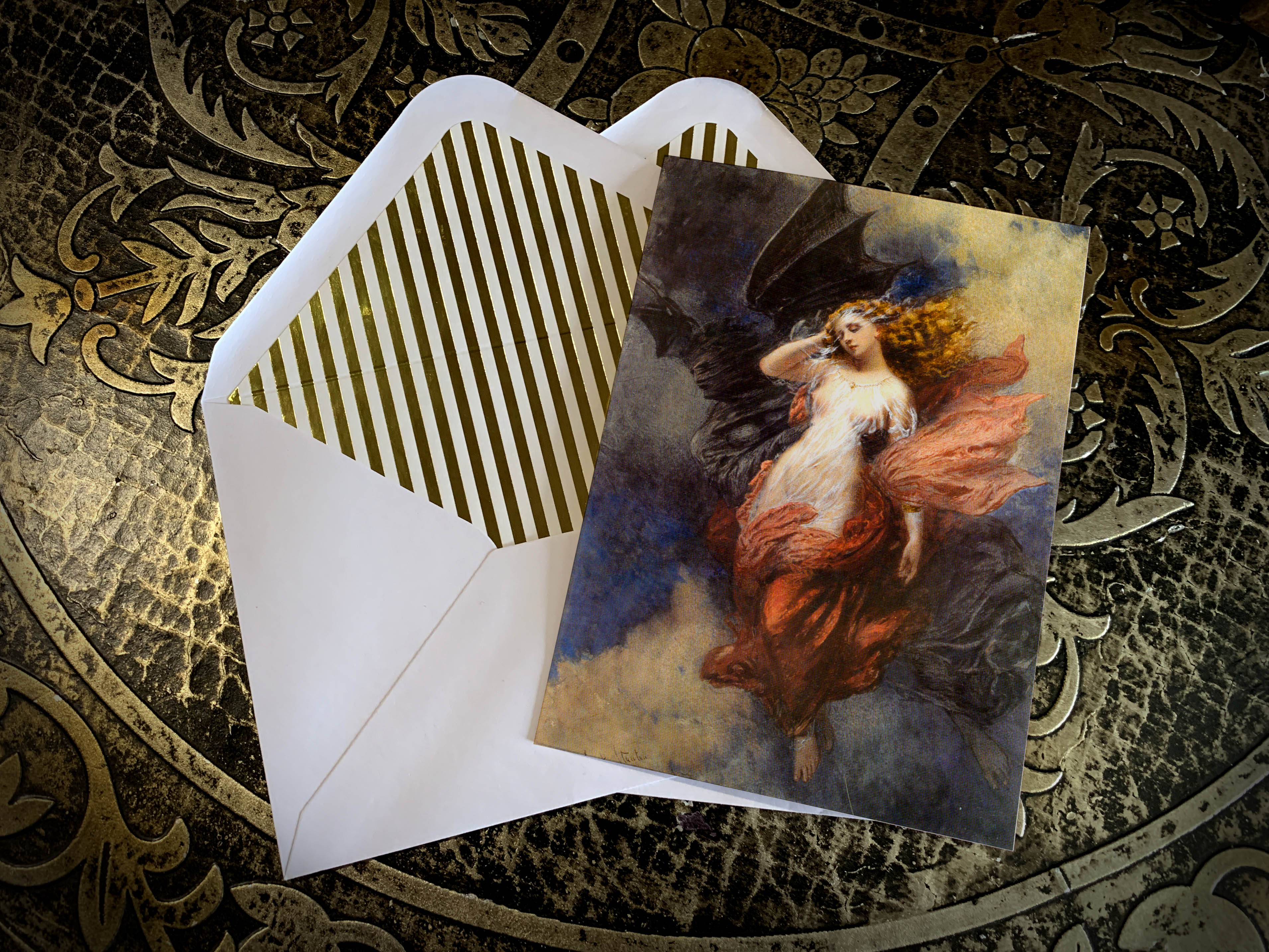 Death and the Maiden by George Clark Stanton, Greeting Card with Elegant Striped Gold Foil Envelope, 1 Card/Envelope