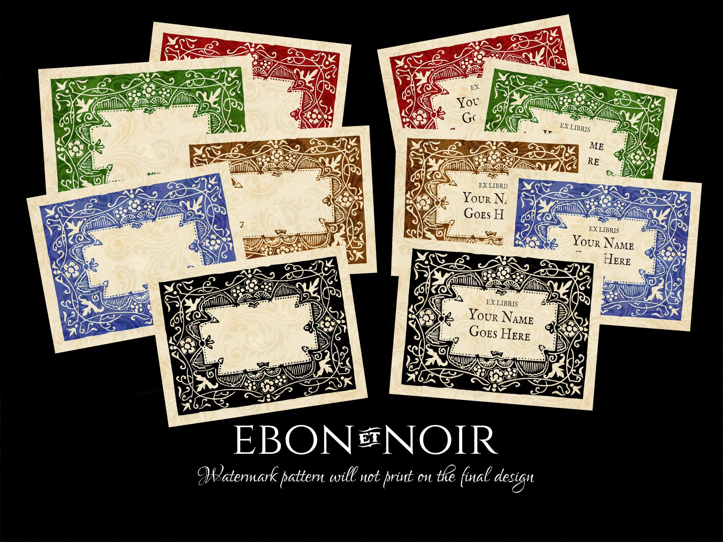 Floral Frieze, Personalized Ex-Libris Bookplates, Crafted on Traditional Gummed Paper, 3.25in x 2.5in, Set of 30