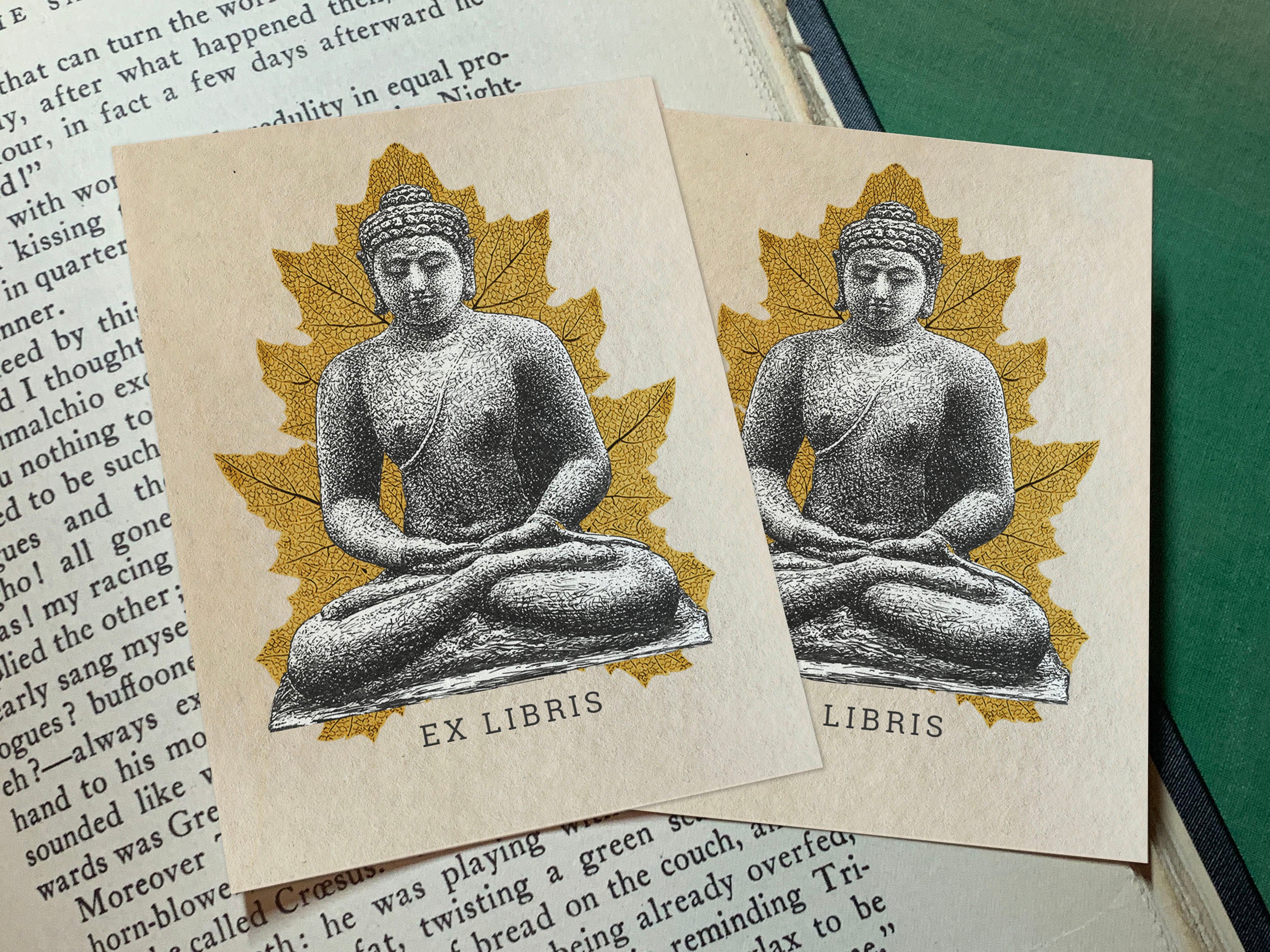 Buddha on the Borobudur, Personalized Ex-Libris Bookplates, Crafted on Traditional Gummed Paper, 3in x 4in, Set of 30