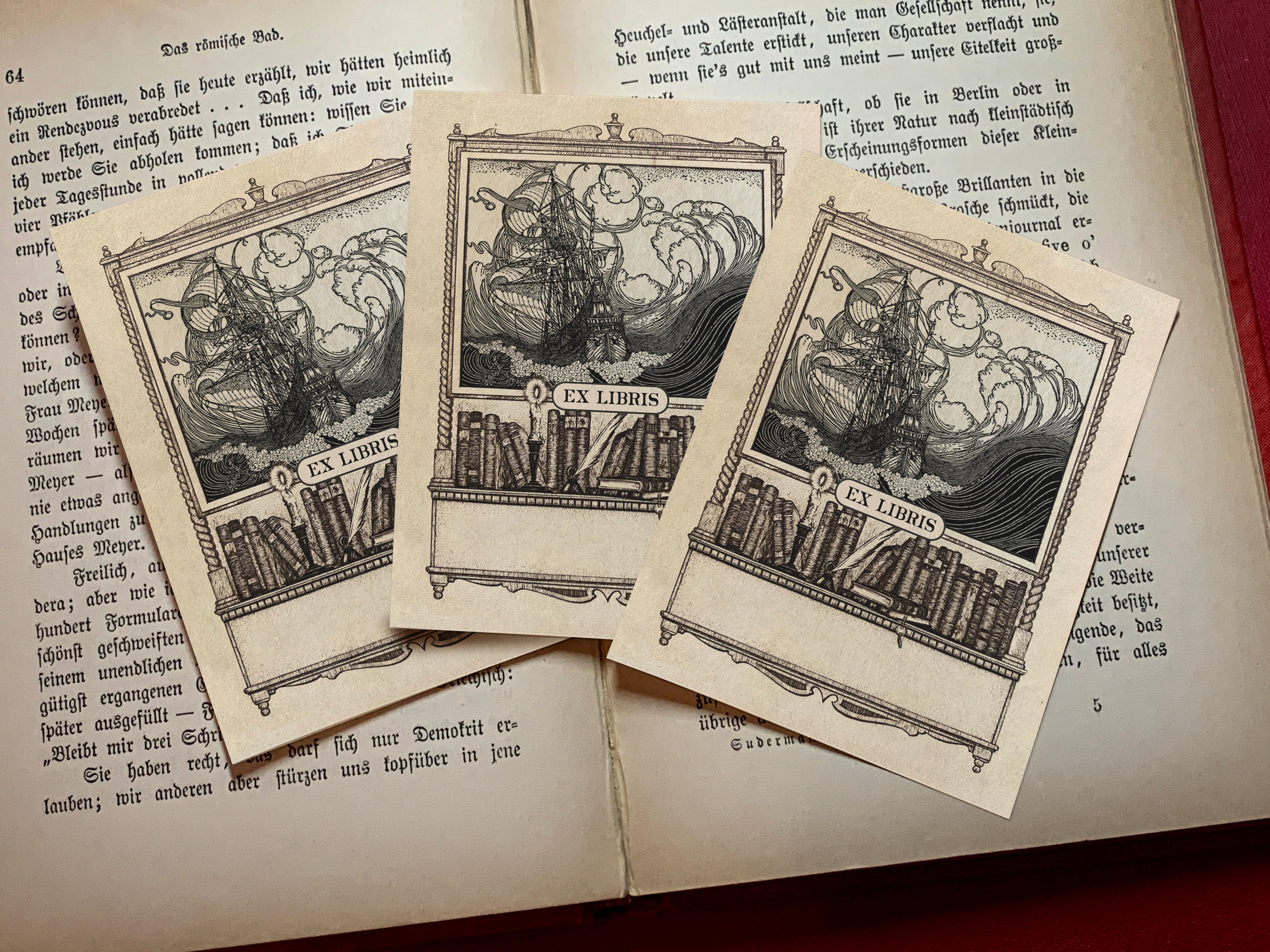 Sea Voyage, Personalized Nautical Ex-Libris Bookplates, Crafted on Traditional Gummed Paper, 3in x 4in, Set of 30