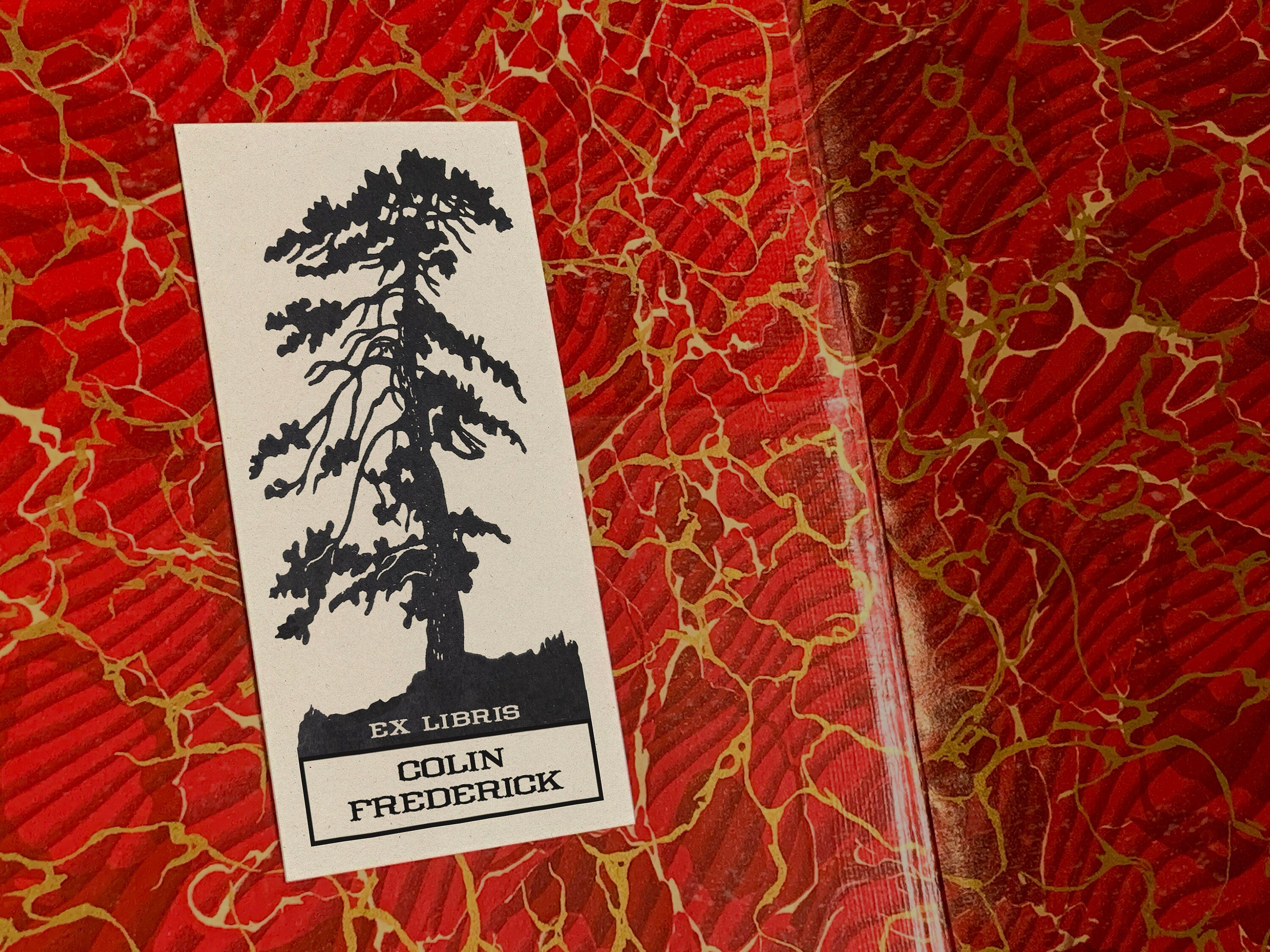 Windswept Pine, Personalized Ex-Libris Bookplates, Crafted on Traditional Gummed Paper, 4in x 2in, Set of 30