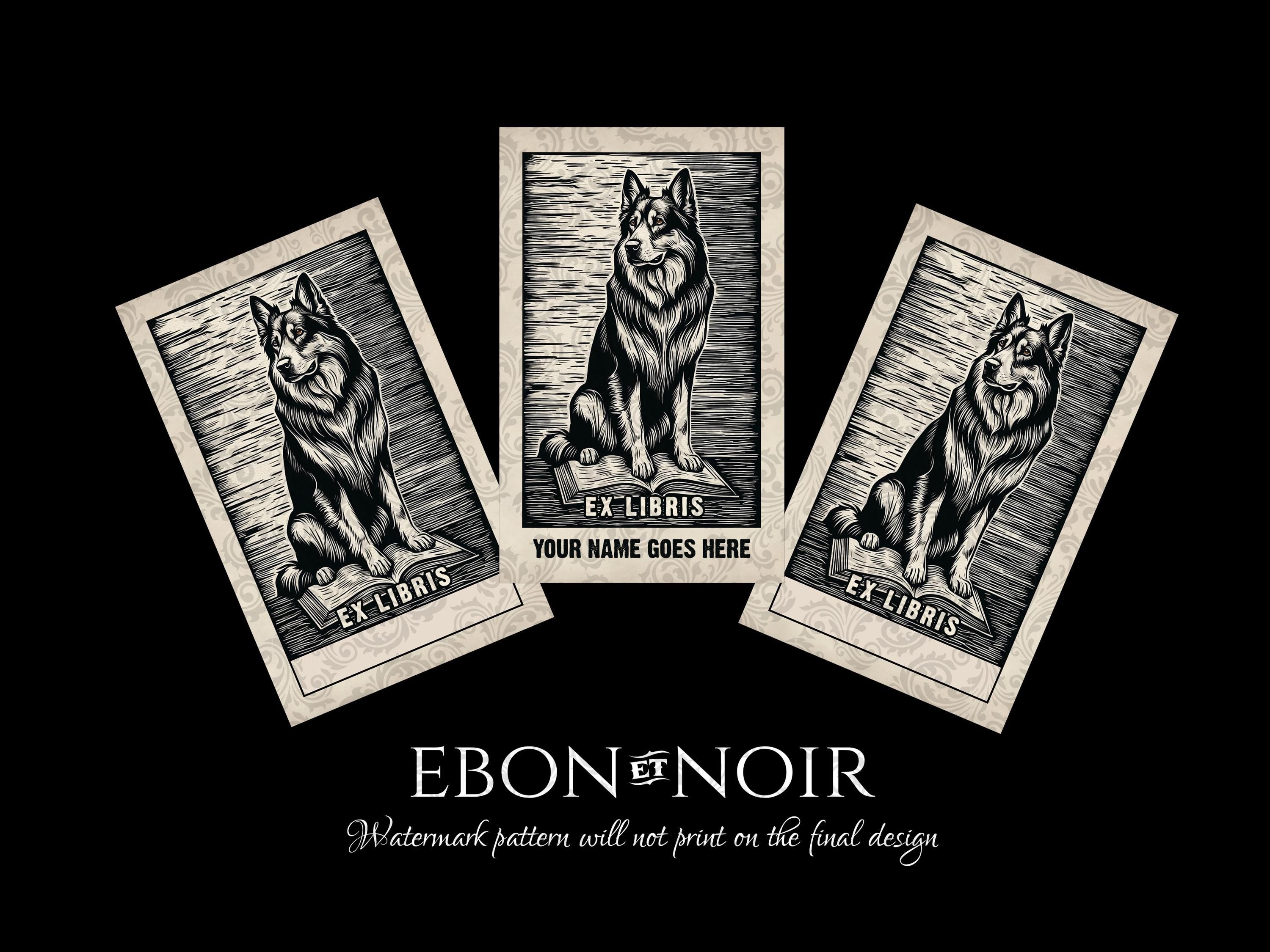 German Shepherd, Personalized Ex-Libris Bookplates, Crafted on Traditional Gummed Paper, 2.5in x 4in, Set of 30