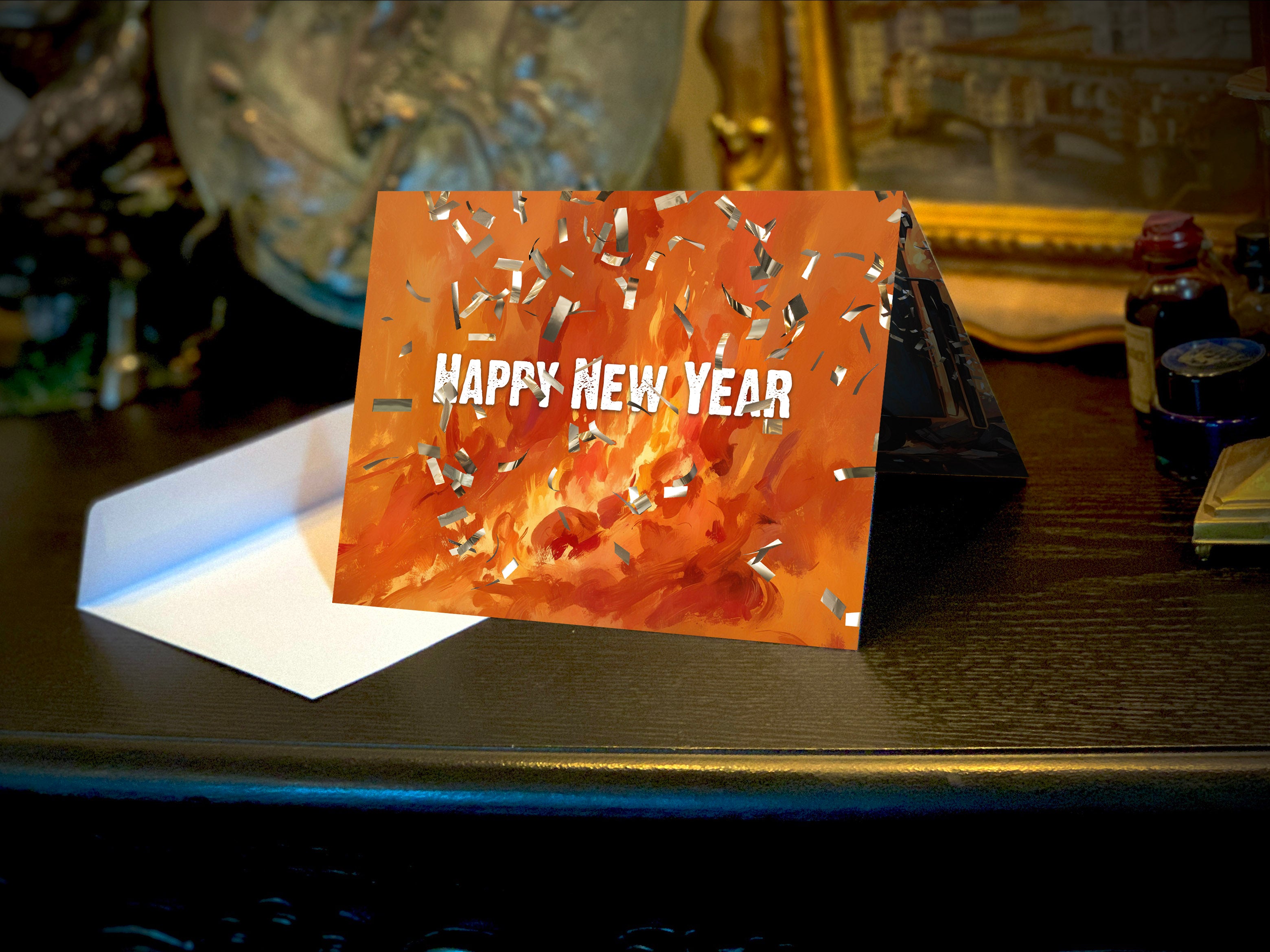 Dumpster Fire, Happy New Year, Set of Funny Greeting Cards With Secret Interior and White Envelopes, 5in x 7in