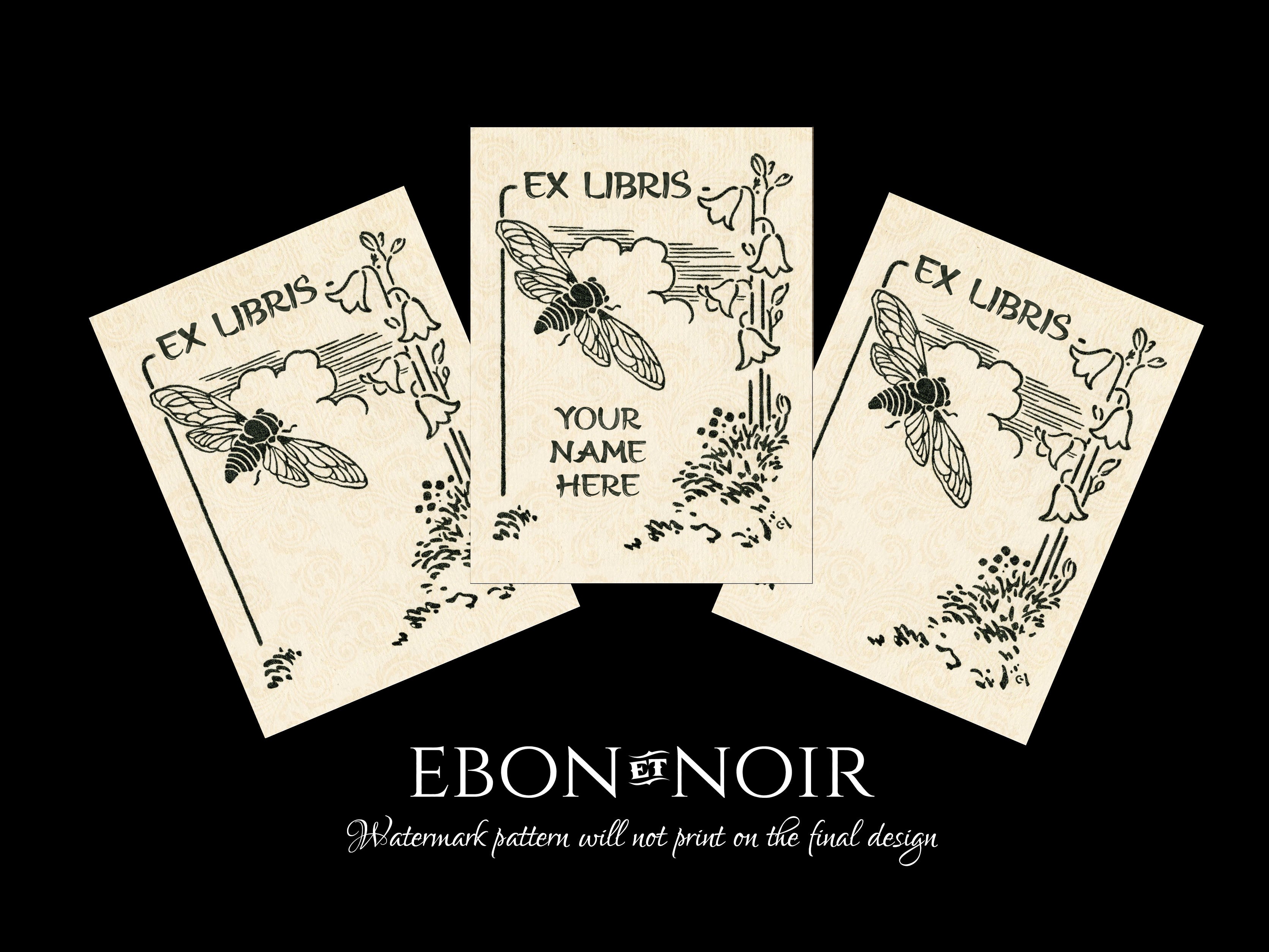 Honeybee, Personalized Ex-Libris Bookplates, Crafted on Traditional Gummed Paper, 3in x 4in, Set of 30