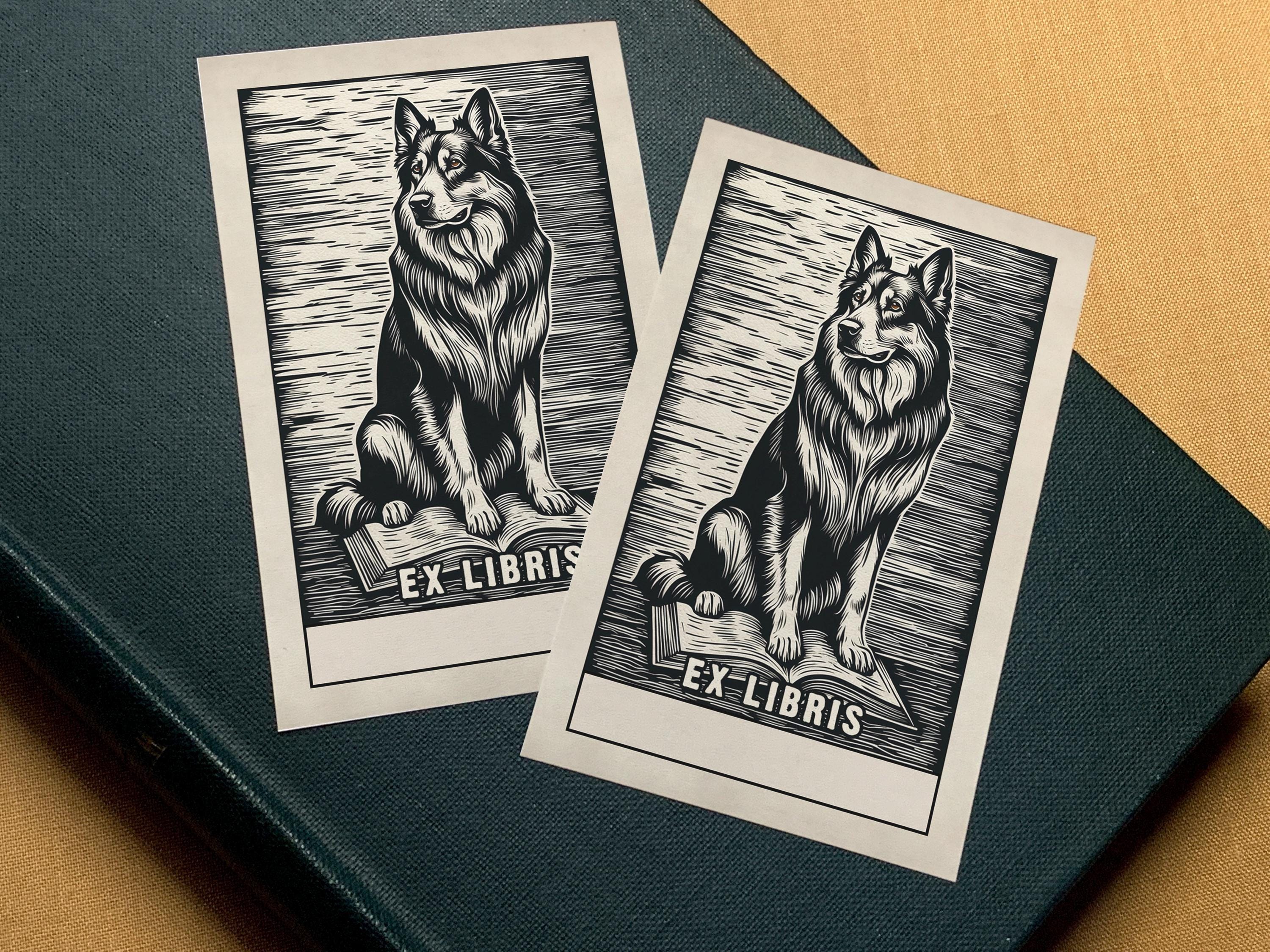 German Shepherd, Personalized Ex-Libris Bookplates, Crafted on Traditional Gummed Paper, 2.5in x 4in, Set of 30