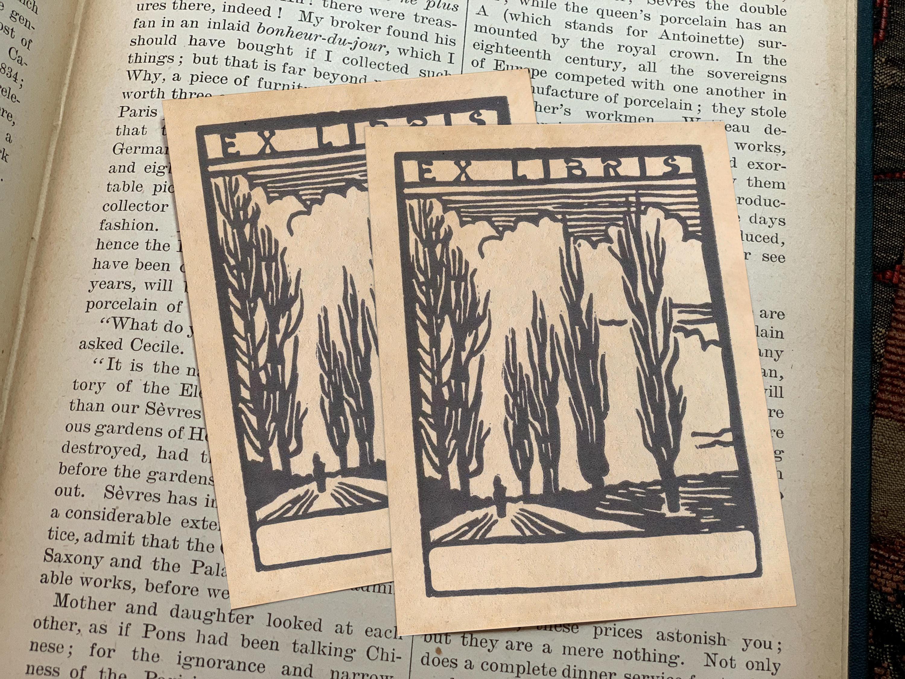 Poplars, Personalized Ex-Libris Bookplates, Crafted on Traditional Gummed Paper, 3in x 4in, Set of 30