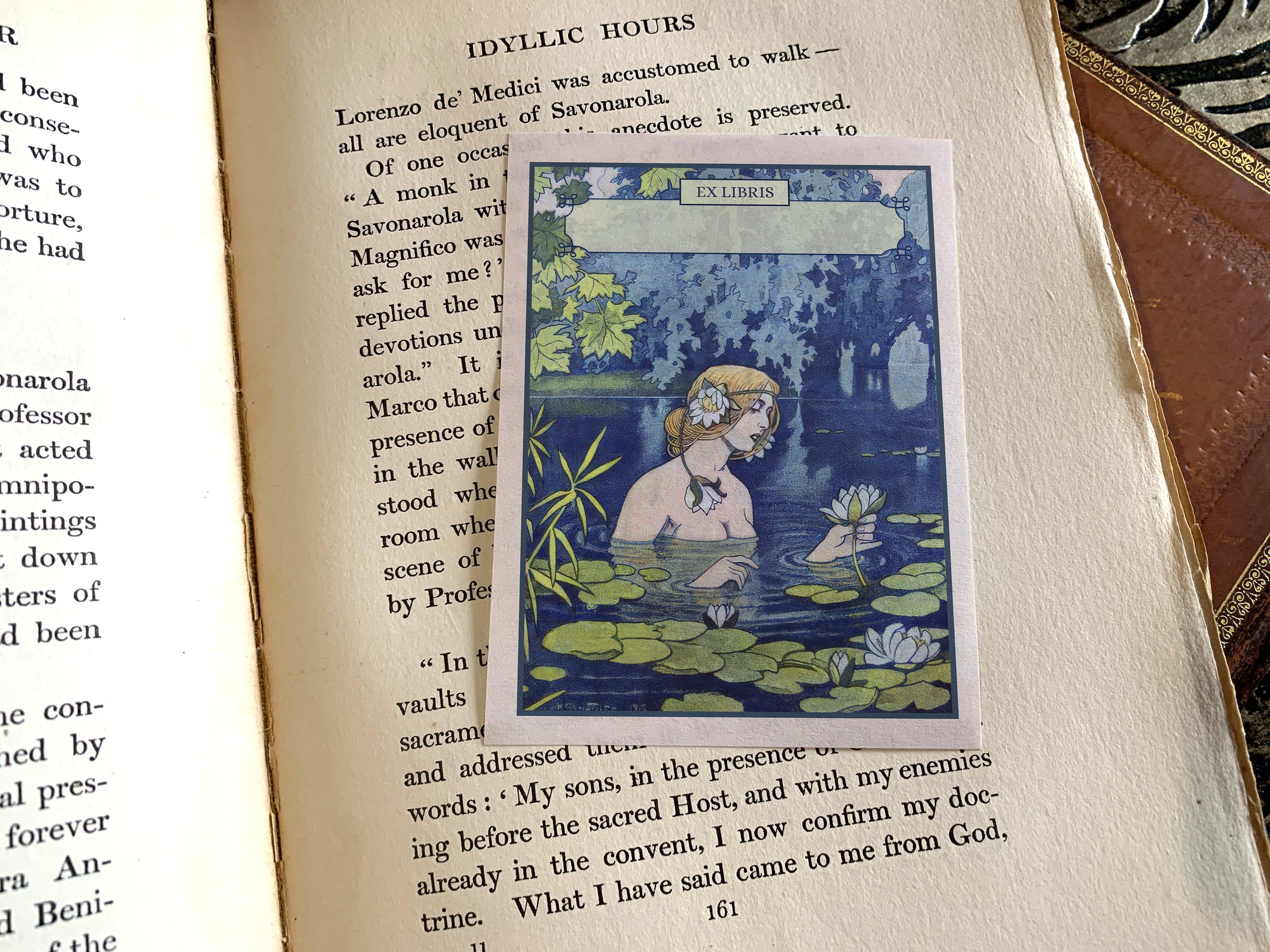 Nymph and Water Lilies, Personalized Ex-Libris Bookplates, Crafted on Traditional Gummed Paper, 3in x 4in, Set of 30