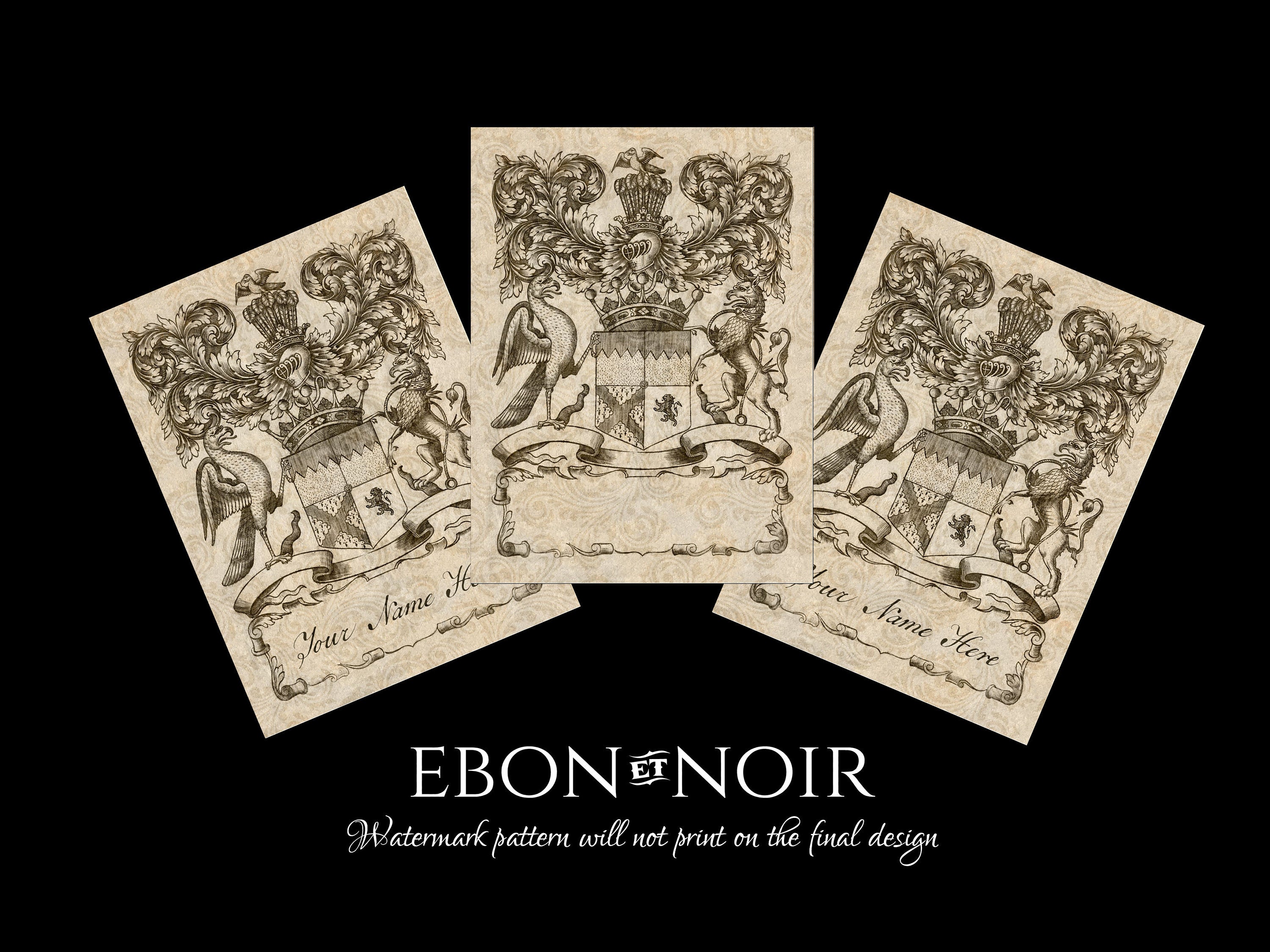 Eagle and Griffon, Personalized Heraldic Ex-Libris Bookplates, Crafted on Traditional Gummed Paper, 3in x 4in, Set of 30